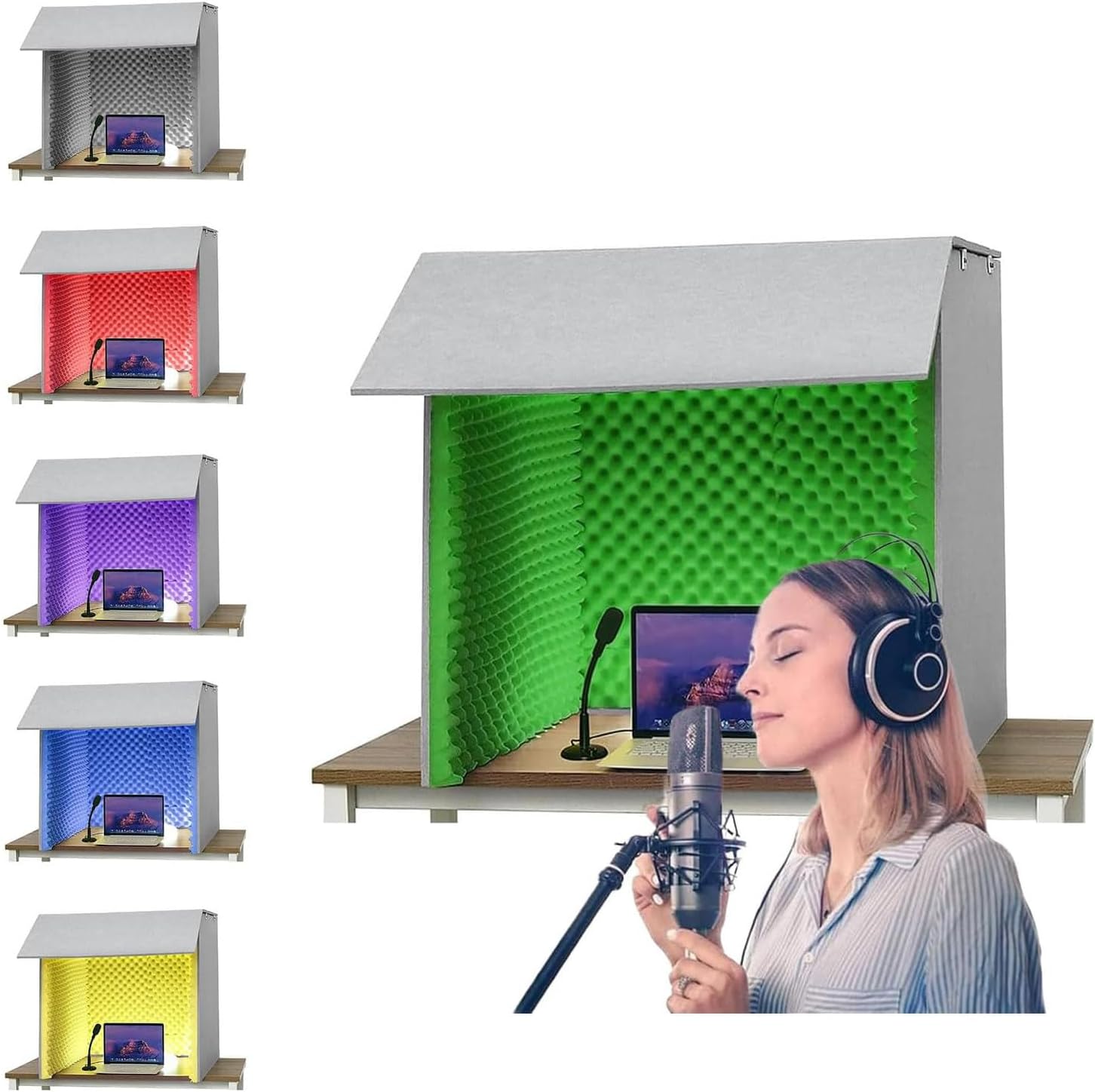 Desktop Soundproof Cover, Portable Vocal Booth for Recording, Self Made Sound Booth Box,Use Thickened Dense Acoustic Foam for Home Office and Studio Green-80 * 80