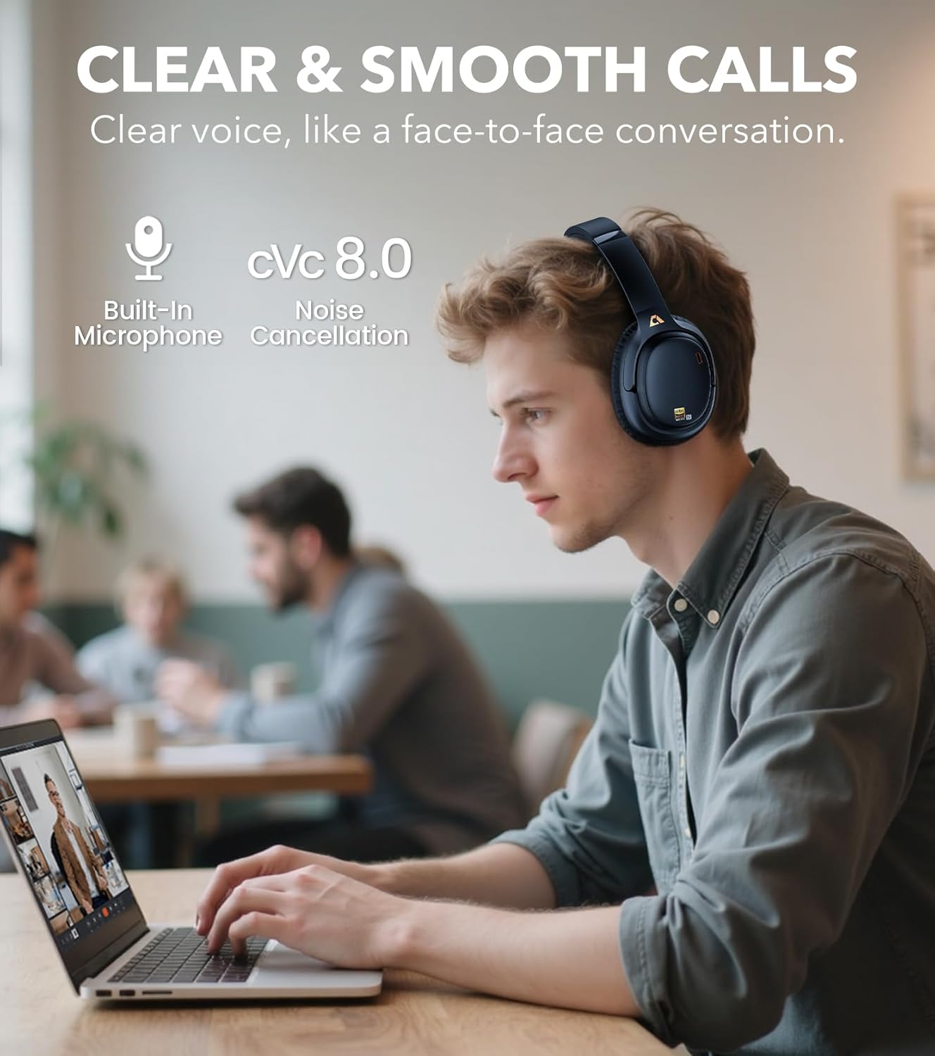 1Mii E700 Wireless Bluetooth Over Ear Headphones with Active Noise Cancelling, Hi-Res Audio LDAC/aptX Low Latency for Airplane Travel Overhead Comfort, 54H Playtime, Custom EQ via App - Blue