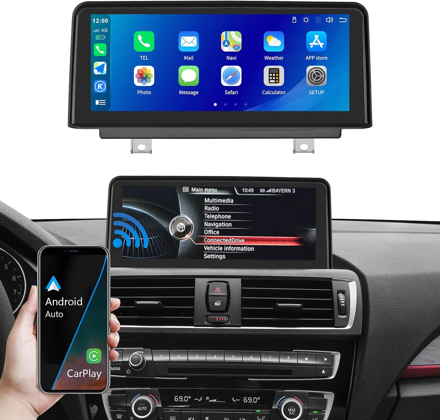 10.25 Inch Wireless Carplay Screen for Car for BMW 1 2 Series F20/F21/F22/F23 2012-2016 Year NBT System Car Multimedium Audio Receiver Support Siri/Rear Camera/Bluetooth