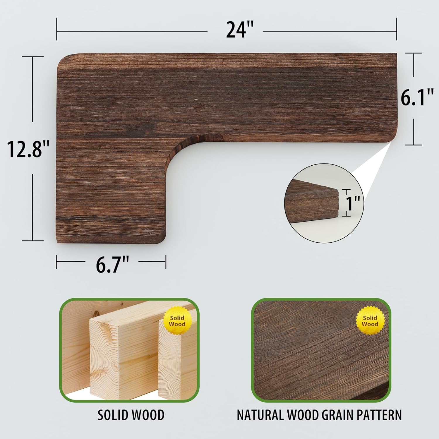 SAUMONIERES Corner Floating Shelves 24 Inch Wall Mount Shelf Solid Wood for Bedroom Bathroom Kitchen Storage Set of 2, Rustic Brown