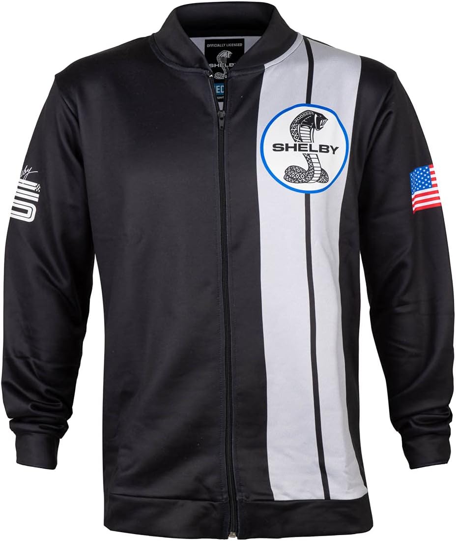 Shelby American Black Two Stripe Track Jacket | Performance, Quick Dry, Moisture Wicking Fabric | Officially Licensed