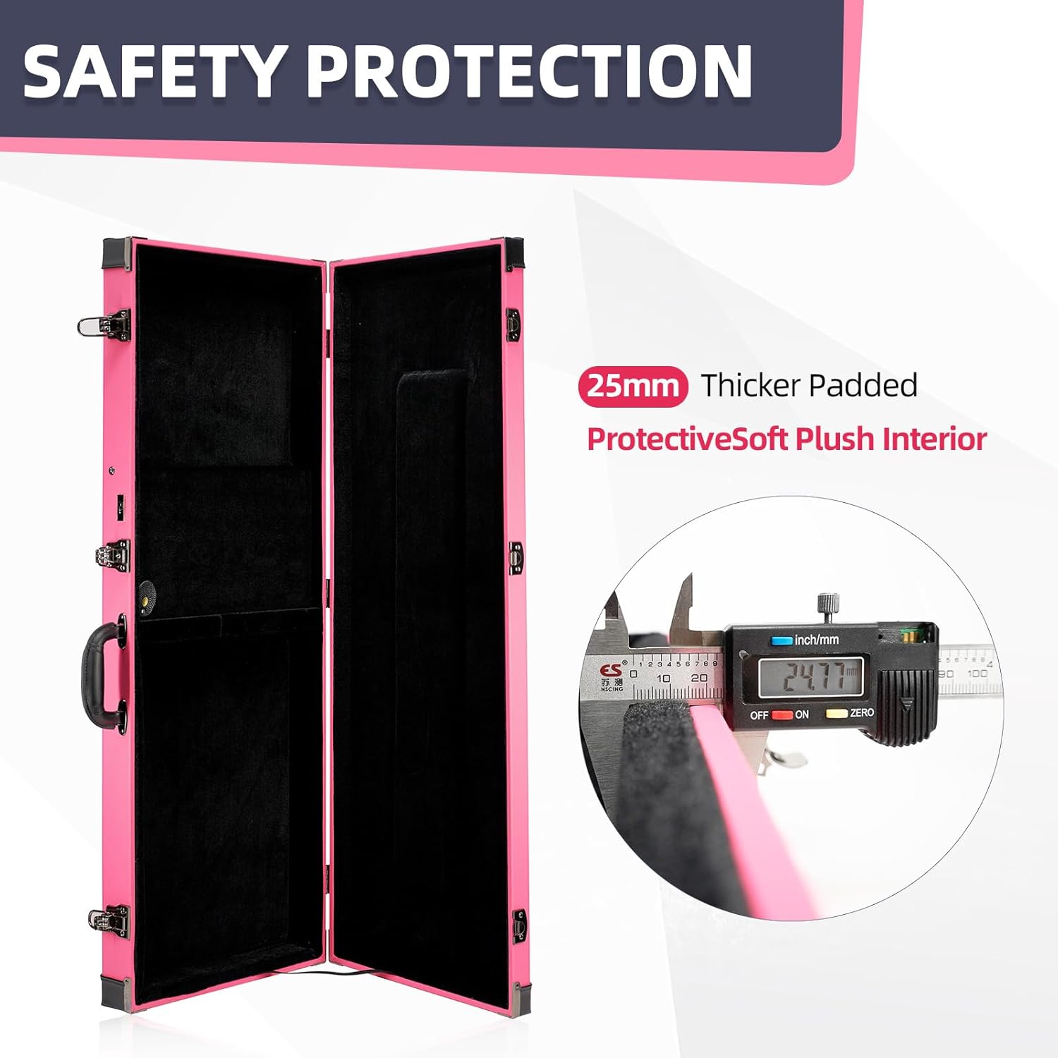 Rm Electric Guitar Hard Shell Case - Portable Square Hardshell for Standard Electric Guitar, Fits Fender Strat/Tele Style (Pink)