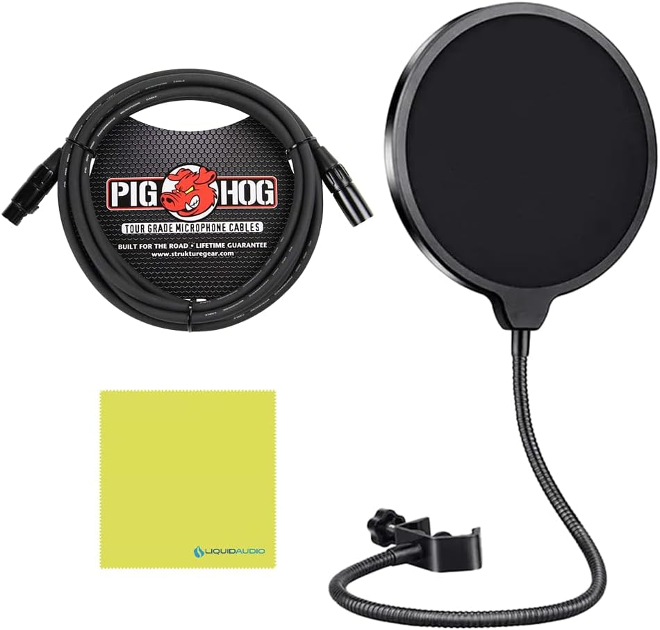 MXL 990 Blizzard LED Condenser Microphone Perfect for Any Live Stream Bundle w/Pig Hog PHM10 8mm Mic Cable, Pop Filter Polishing Cloth