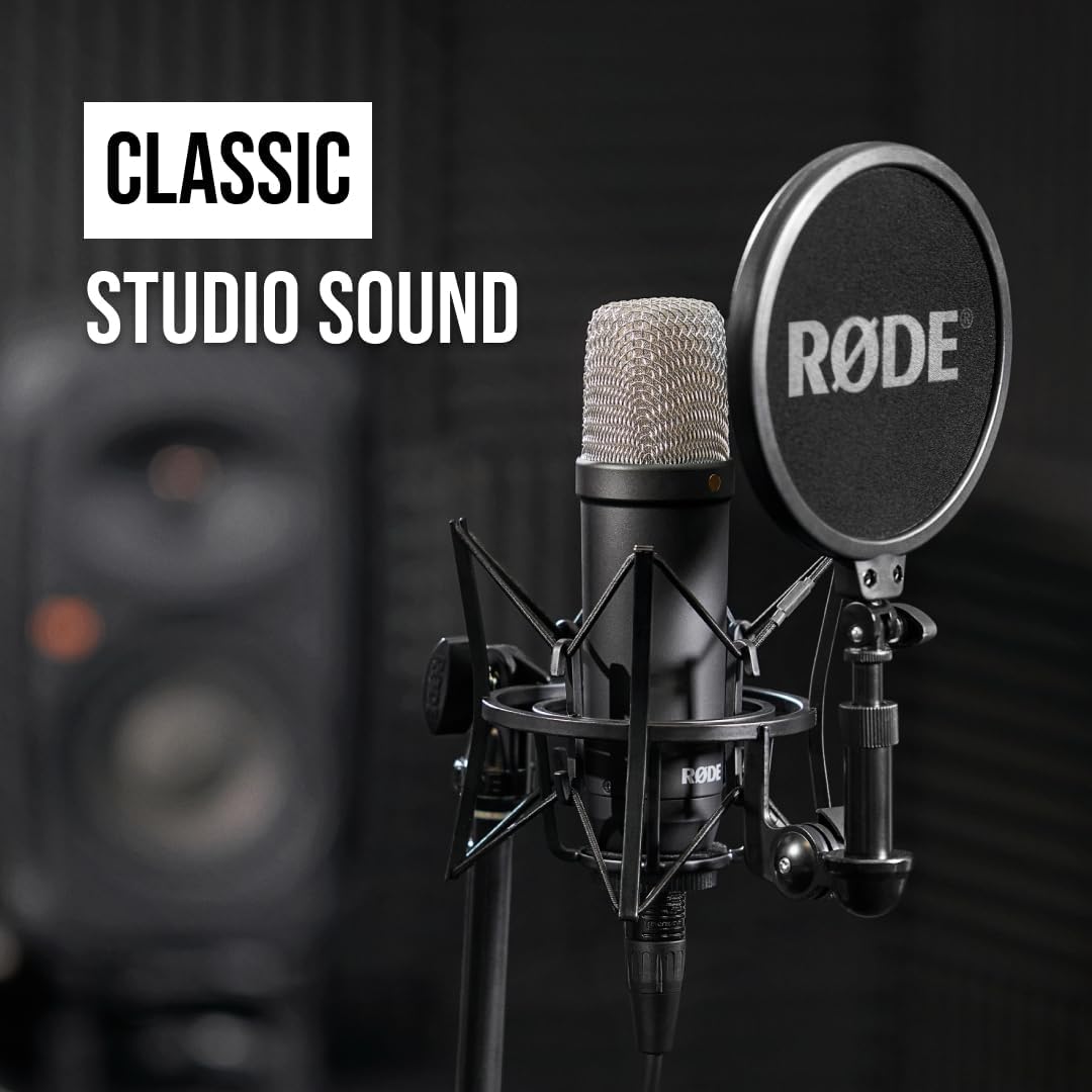 RØDE NT1 Signature Series Large-Diaphragm Condenser Microphone with Shock Mount, Pop Filter and XLR Cable for Music Production, Vocal Recording, Streaming and Podcasting (Black)