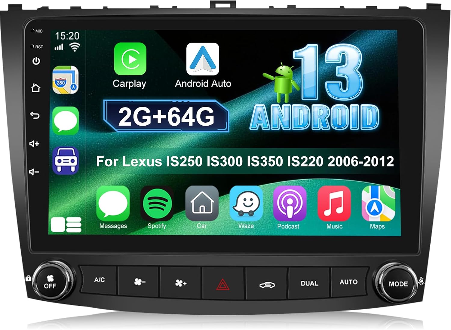 [2+64G] NHOPEEW Car Stereo for Lexus IS250 IS300 IS350 IS220 2006-2012 - Wireless Carplay and Android Auto - 10.1 Inch Touch Screen Android Car Radio - DSP/WiFi/GPS/SWC + AHD Backup Camera