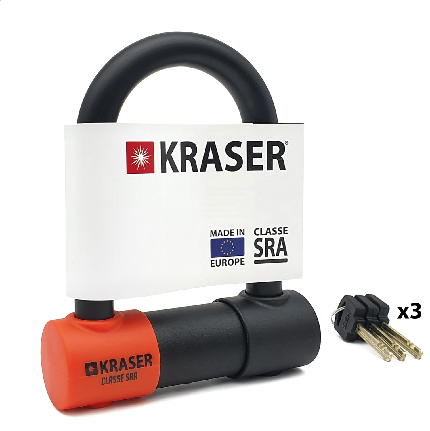 KRASER KR85S Robust U Lock, SRA Approved, High Security Tested, 85X120mm/3.34x4.72in ø18mm/0.7in Double Locking Shackle, Anti-Pick Lock, Anti Theft U Lock for Motorcycle, Scooter, Electric Bike