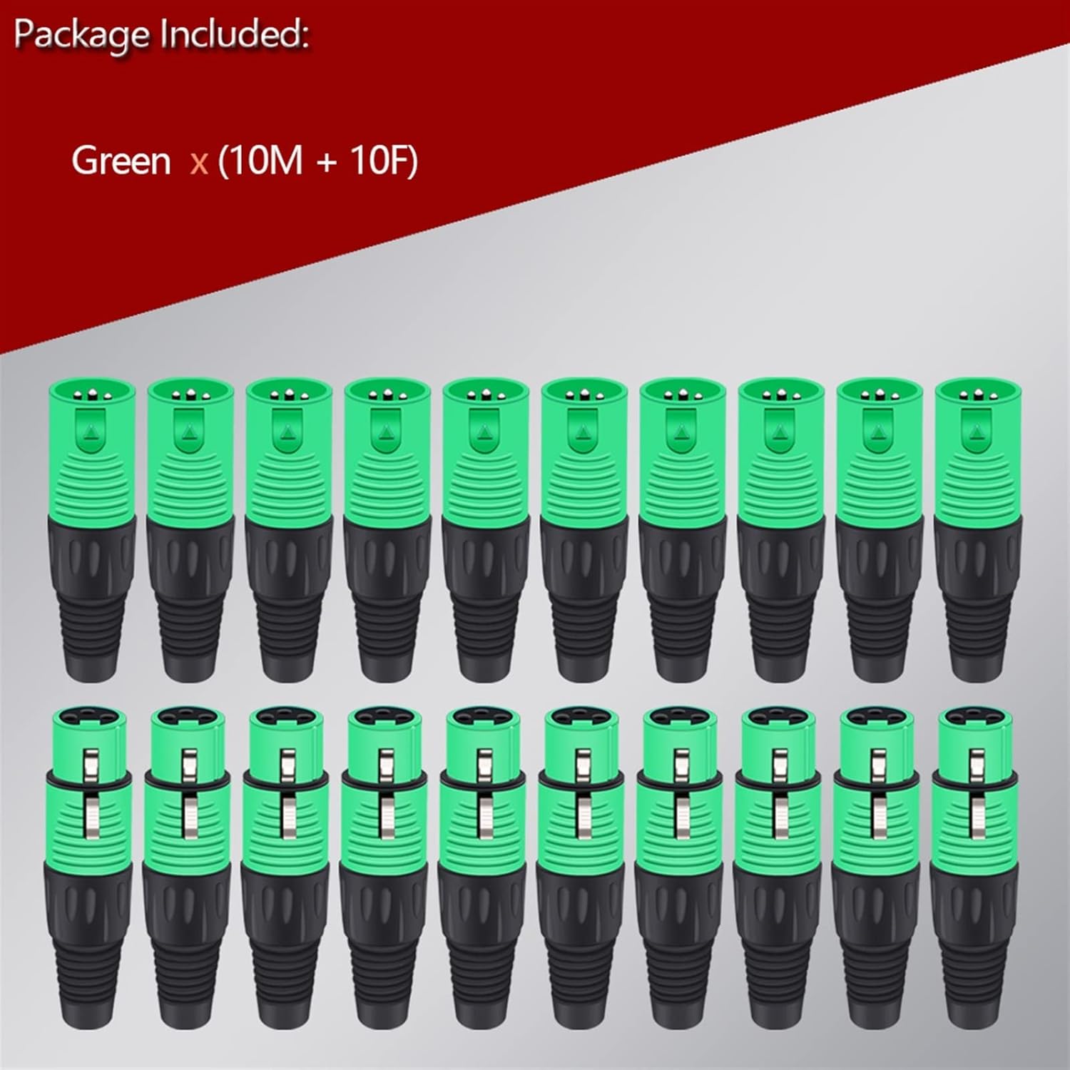 3PIN X L R Wire Connector Male Female Plug Plastic Shell Microphone Speaker XLR Jack 20Pcs (Color : 10xM 10xF-Green)
