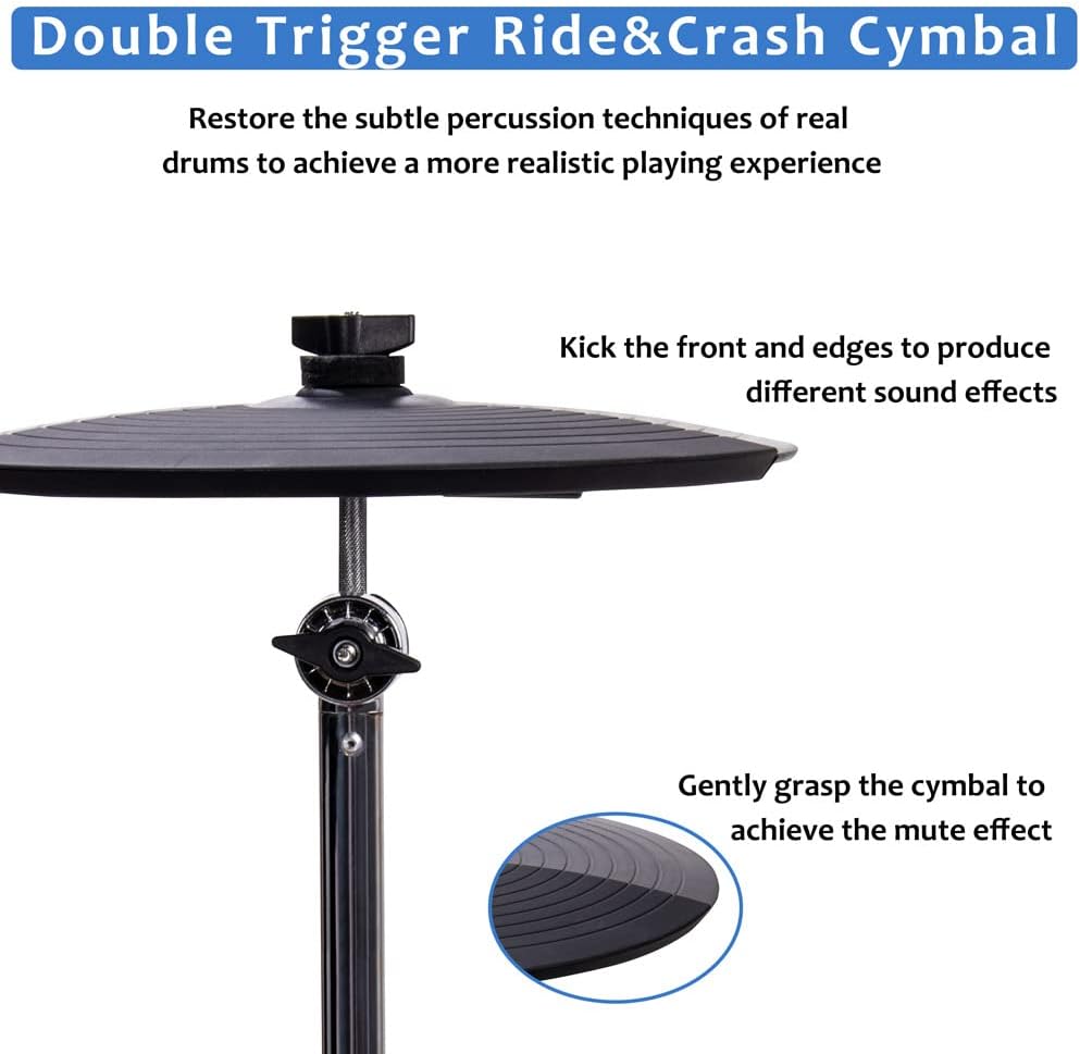 Coolmusic DD8 Electric Drum Set Electronic Kit with Mesh Head 8 Piece, Drum Throne, Sticks Headphone and Audio Cable Included, More Stable Iron Metal Support Set