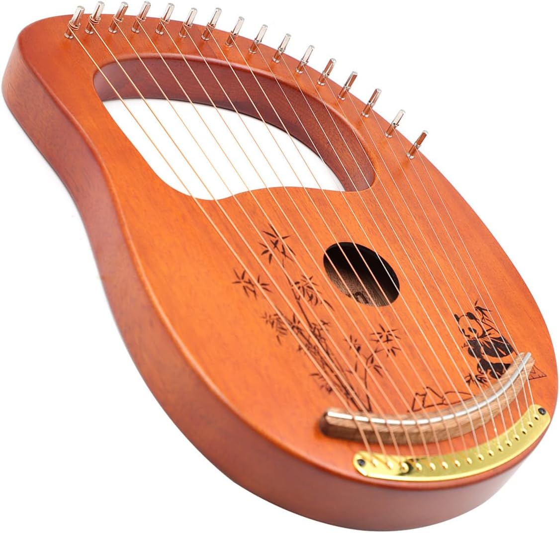 Rayzm Lyre Harp, Solid Wood Mahogany Lyre Musical Instrument, Portable 16 Metal Strings Lye Harp for Adult/Beginners