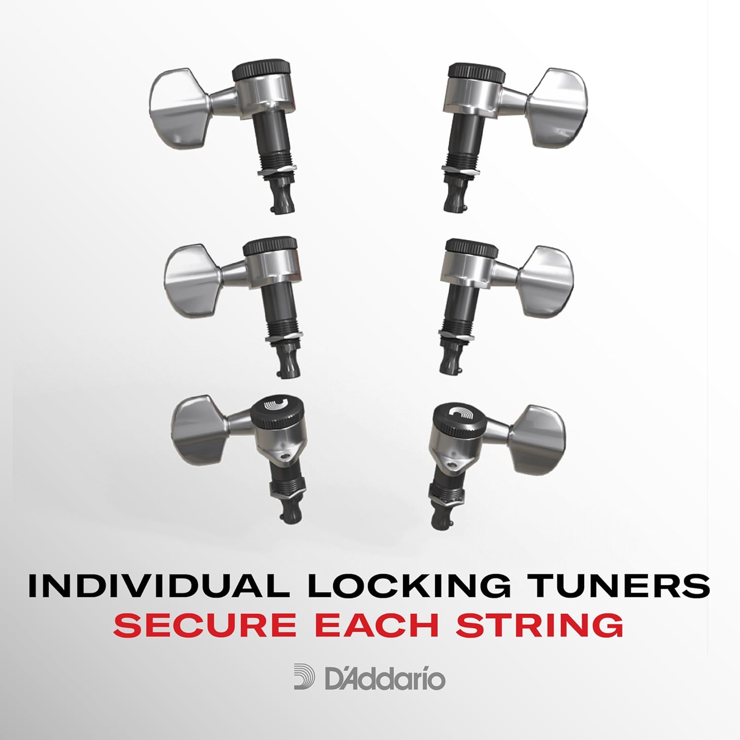 D'Addario Auto-Trim Tuning Machines - Locking Tuners for Guitars - 3+3 Setup, Chrome