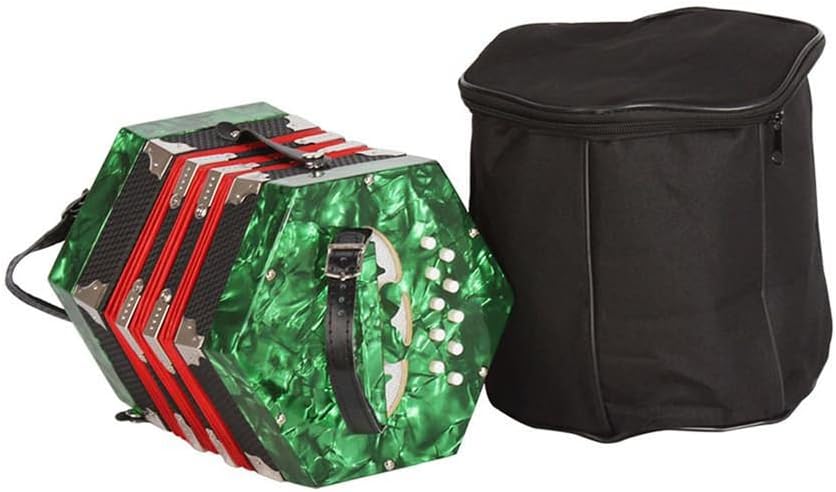 20 Buttons Accordion Concertina, Entry Level Keyboard Instrument, with Carry Bag, for Adults Beginners Students, Fascinating Softer Sound,Green