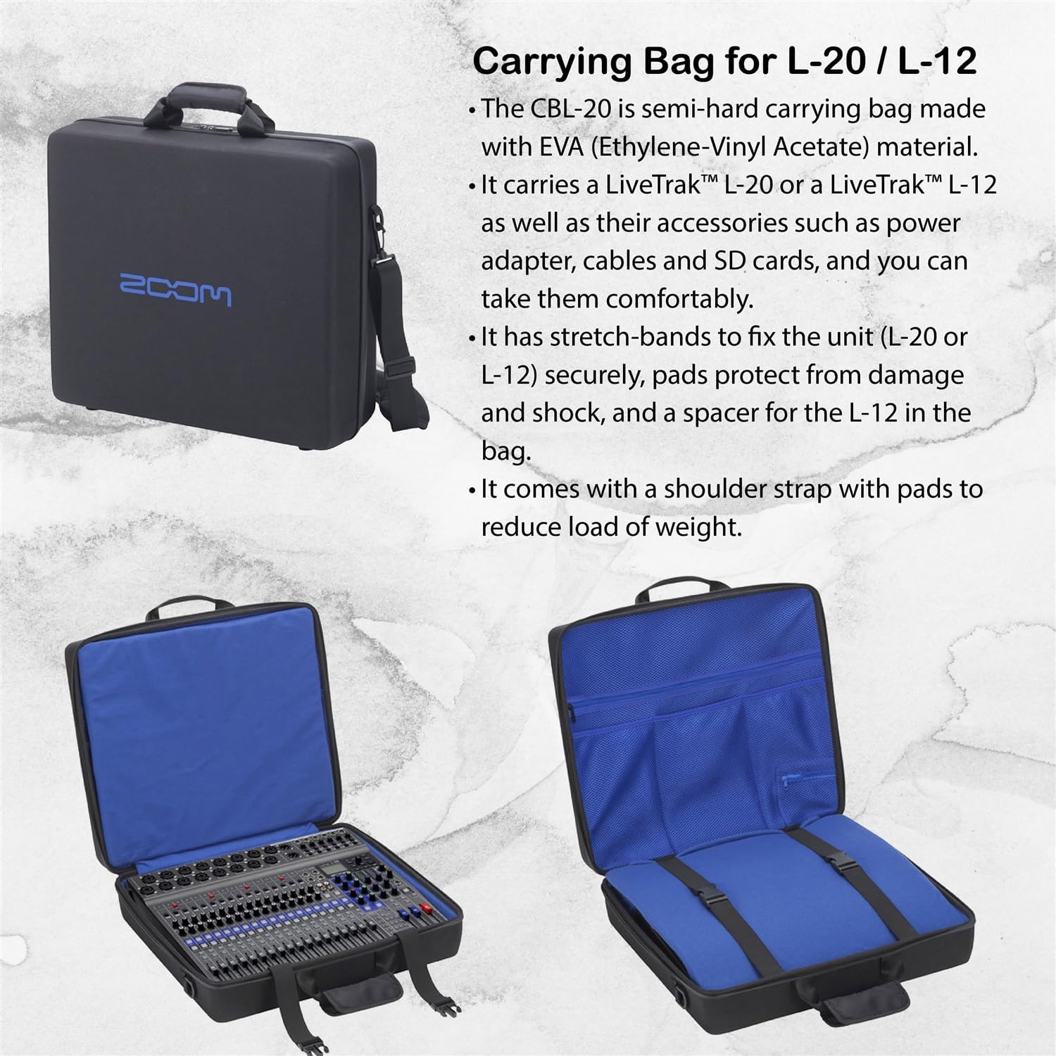 Zoom LiveTrak L-20 20 Input Digital Mixer and Multitrack Recorder Bundle with Carrying Bag, Bluetooth adapter, 2X XLR Cable 10ft