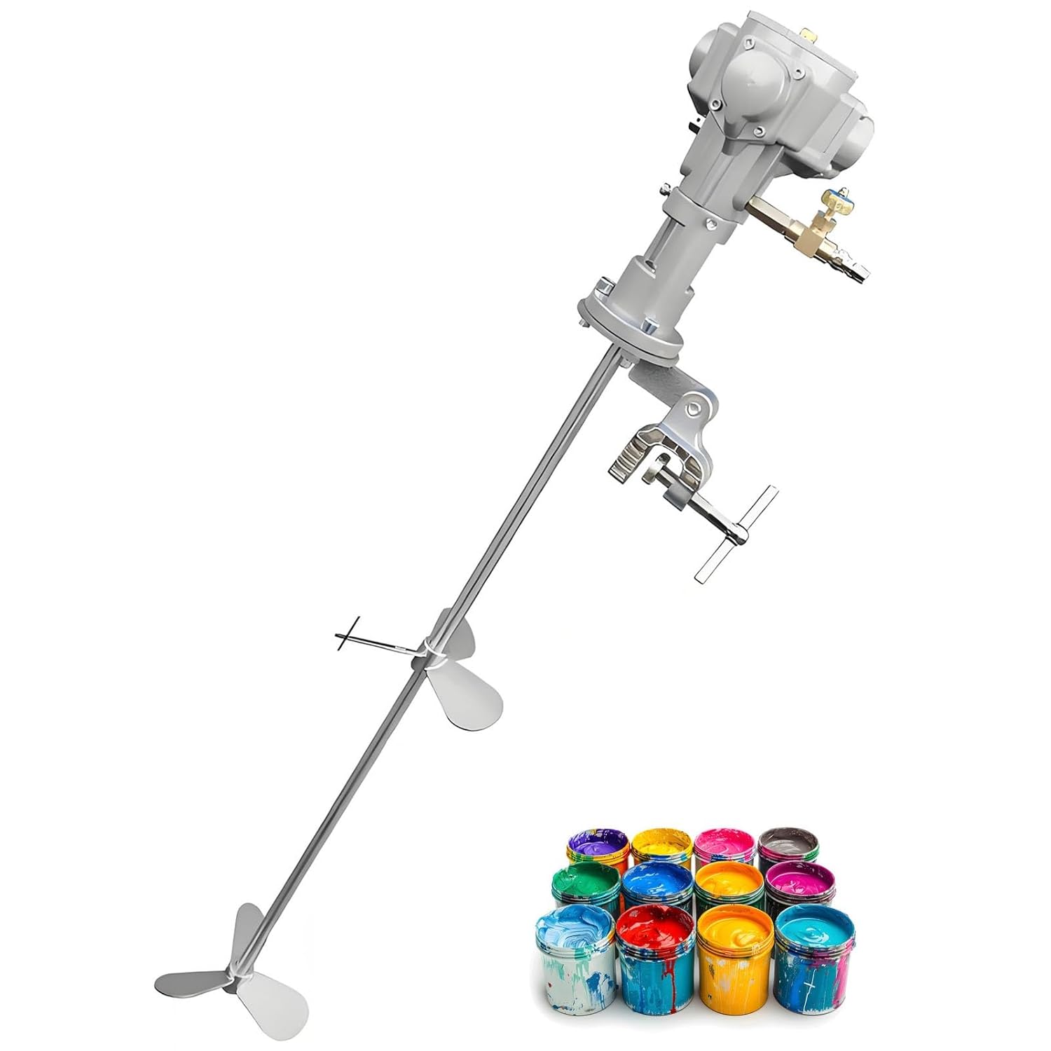 Pneumatic Paint Mixer 55 Gallon, Professional Air Agitator Drum Stirrer, 1/2HP Adjustable Pneumatic Tank Mixer Machine, Clip Mount Barrel Paint Mix Tool for Industry, Lab, Factory Use(50 Gallon)