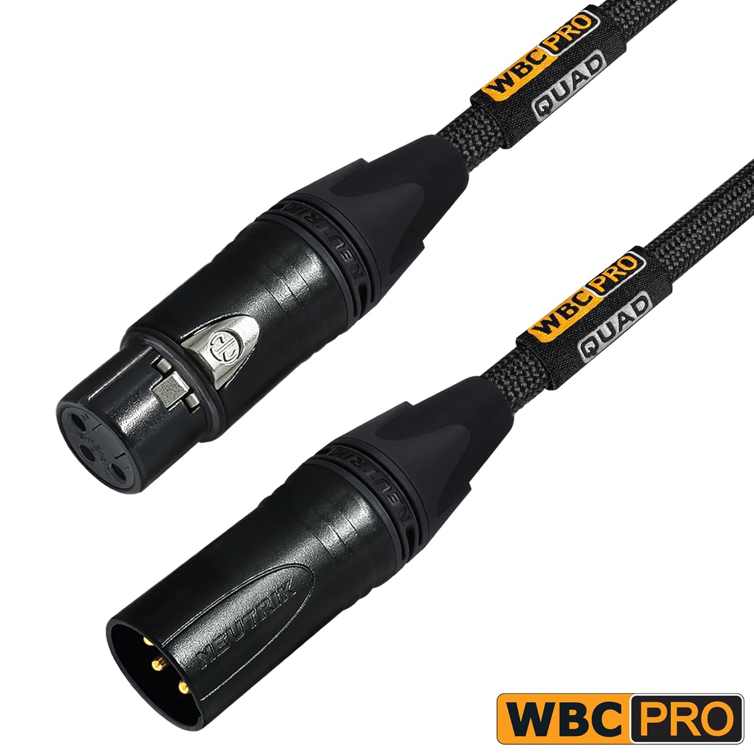 200 Foot - WBC-PRO-Quad Ultra-Silent Ultra-Flexible Balanced Star-Quad Cable with Neutrik Male & Female XLR Plugs & Black Tweed Jacket