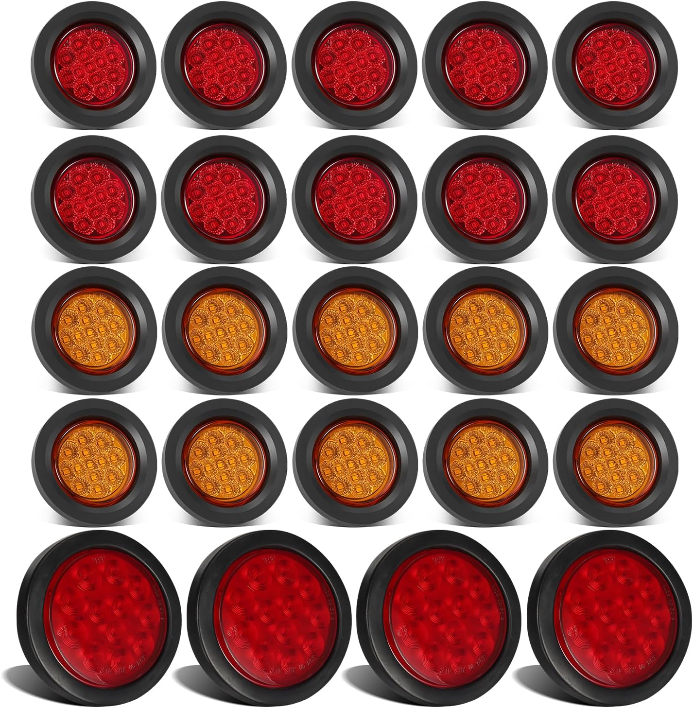 Partsam 4Pcs 4 Inch Round Led Trailer Tail Lights + 20Pcs 2.5 inch Round 13LED Side Marker Clearance Lights