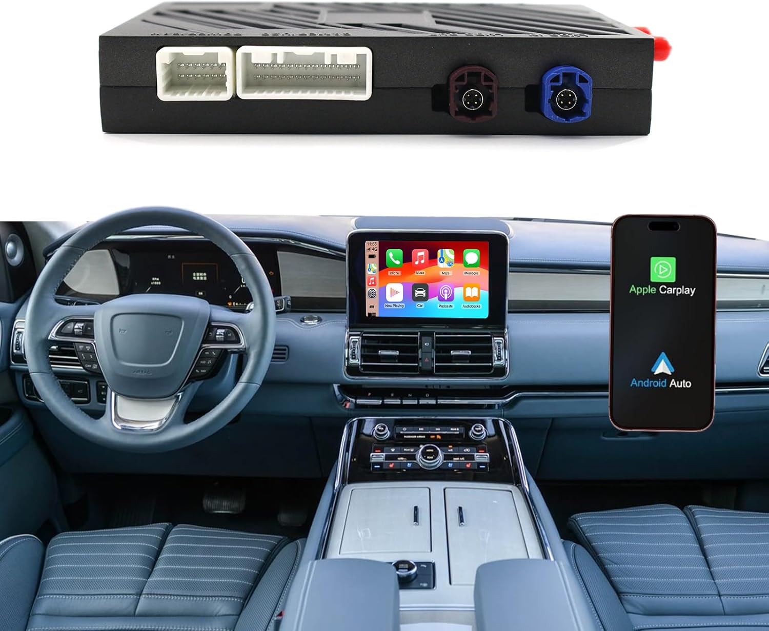 Wireless Carplay Retrofit Kit for Lincoln Astronaut & Continental for Ford Focus,Edge,Kuga,Explorer,MKX,MKC Interface Box, Supports CarPlay&Android Auto Fit for Car Radio Upgrade GPS Navigation, Siri