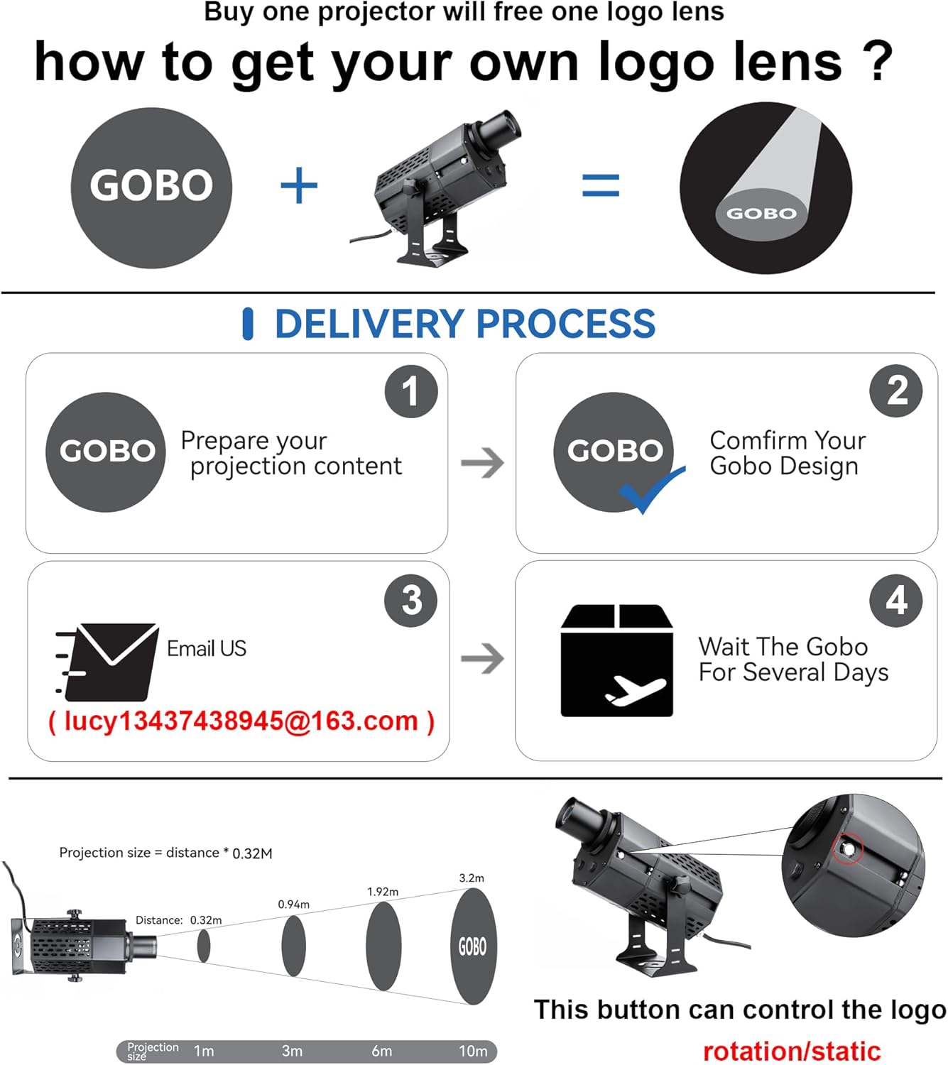 240W LED Logo GOBO Projector Ip67 Waterproof DJ Effect Light Including Free Custom Glass GOBO to Project Image for Business Hotel Company Store Wedding Advertising Indoor and Outdoor Use