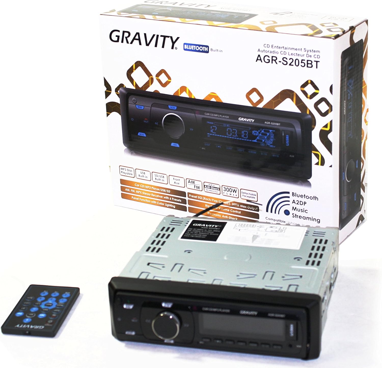 Gravity AGR-S205BT Car Entertainment System CD-Receiver Built-in Bluetooth/SD/USB/Front Aux Mp3 Disc Playable