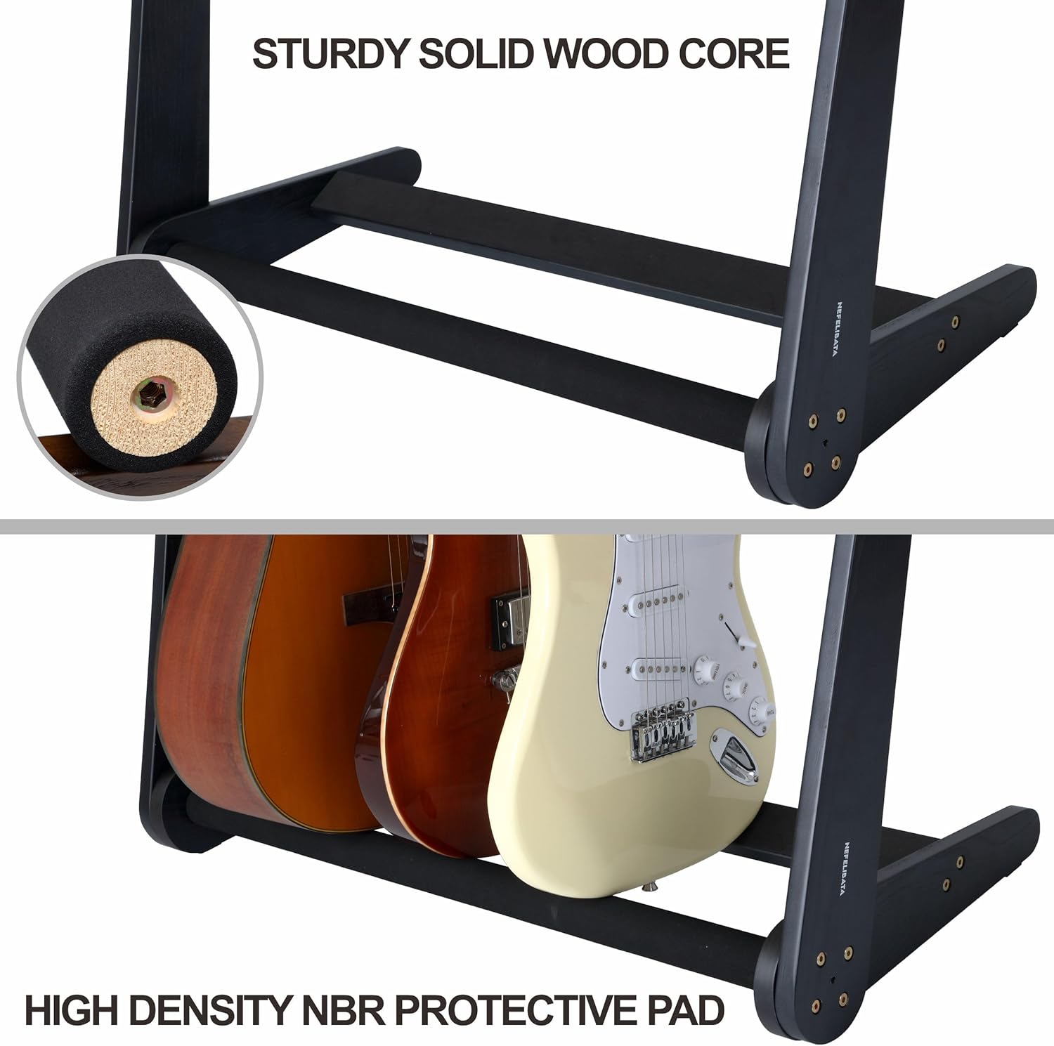 Nefelibata Multi-Purpose Guitar Stand 5 Stands Wooden Guitar Stand Floor Stand for Guitars and Cases, Electric Guitars, Acoustic Guitars, Bass Guitars, Cellos - German Ash-Black