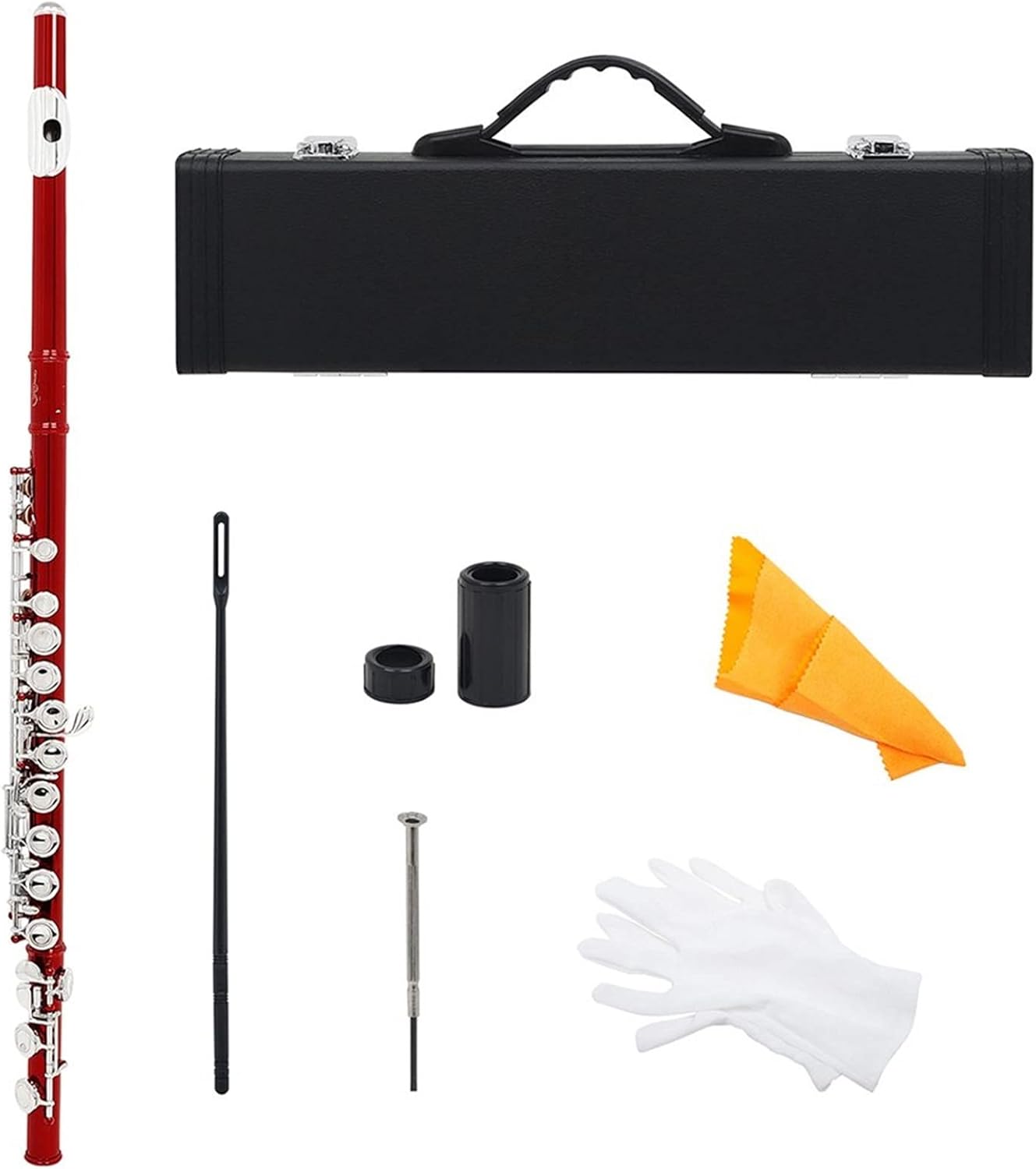 Flutes 16 Holes C Key Flute Cupronickel Red Transverse Flute Woodwind Instrument with Case