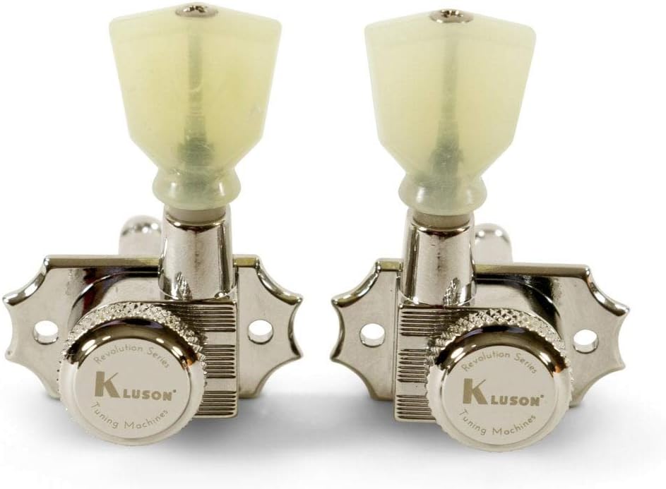 Kluson Revolution Diecast Tuners - 3 Per Side - Pearloid Keystone Button, Locking Nickel
