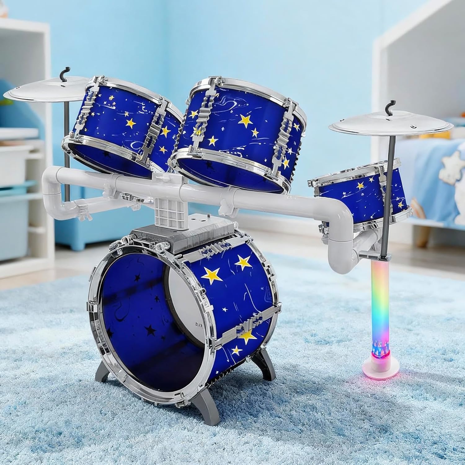 Upgraded Kids Drum Set Jazz Drums Kit with 5 Drums - Toddler Music Toys Learning Instruments Xmas Birthday Gifts for Toddlers 3 4 5 6 7 Boys Girls, Blue