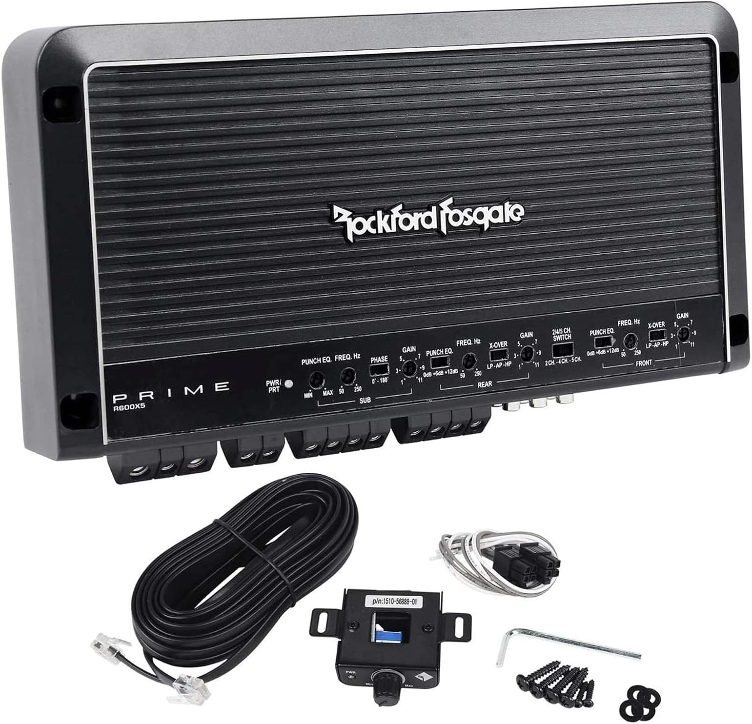 Rockford Fosgate R600X5 Prime Series 5-channel car amplifier -( 50 watts RMS x 4 at 4 ohms ) + 300 watts RMS x 1 at 2 ohms Amplifier + Completed Amp Kit + RCA's