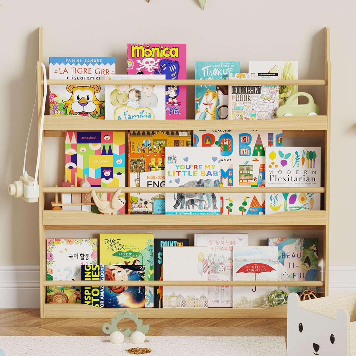 Lkeiyay Kids Bookshelf,3 Tier Wall Mount Kids Book Shelf,Space-Saving Wall Mount Narrow Bookshelf(Natural)