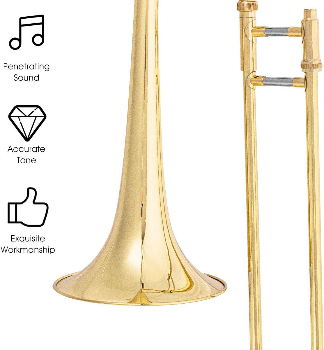 Costzon B Flat Tenor Slide Trombone Brass, Ideal for Standard Student Beginner Trombone w/Case, Gloves, Mouthpiece, Portable