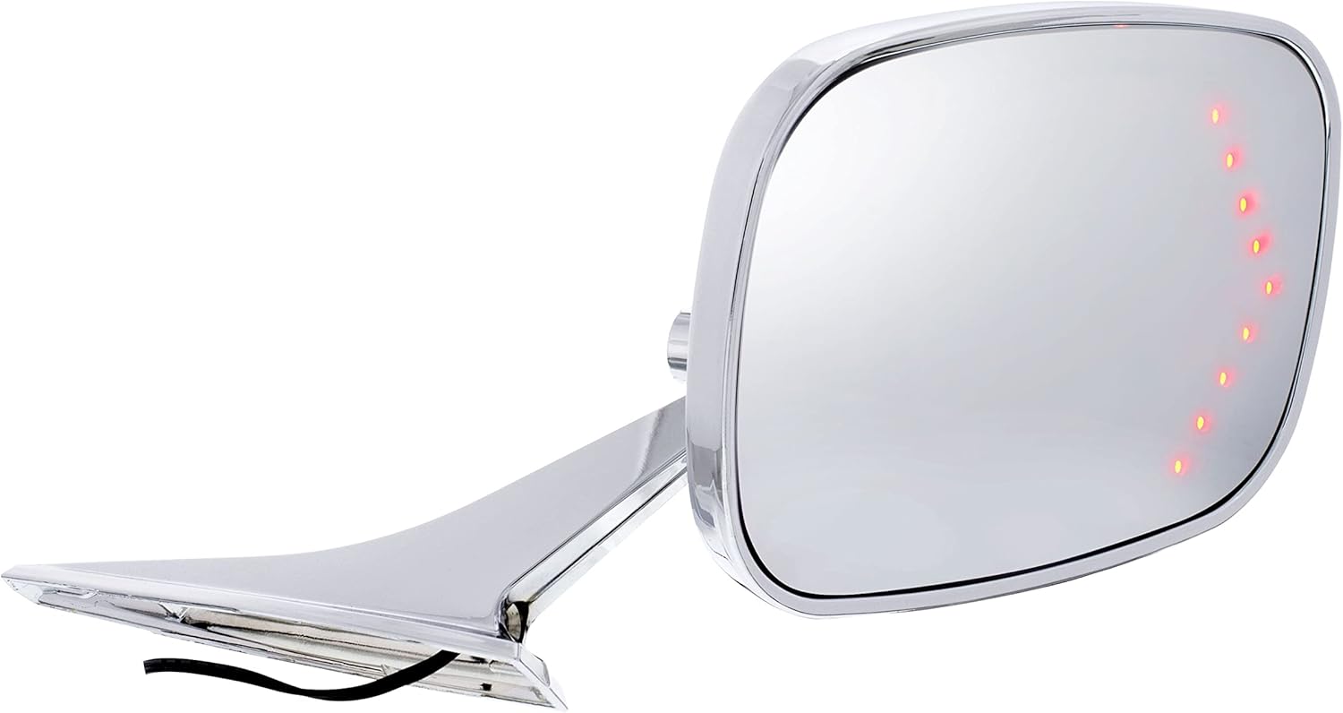 United Pacific 110297 Chrome Diecast Exterior Mirror w/Convex Glass & Hidden LED Turn Signal for 1968-72 Chevy Passenger Car, 12V – Passenger – 1 Unit
