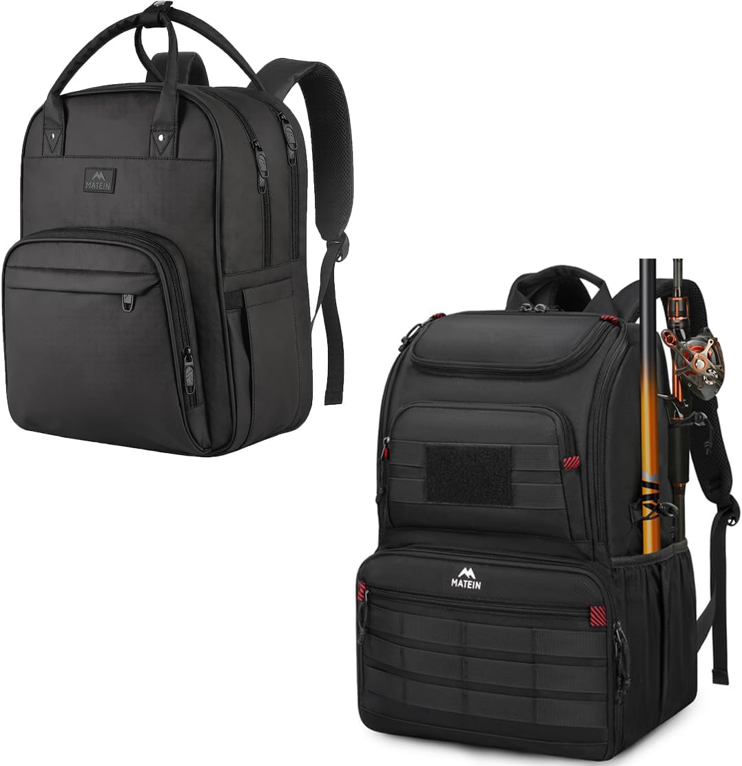 MATEIN Fishing Backpack Tackle Box, Water Resistant Tackle Bag Fishing Bags with Cooler & Rod Holders, Nurse Backpack, Waterproof Padded Medical Nursing Laptop Back Pack for Women