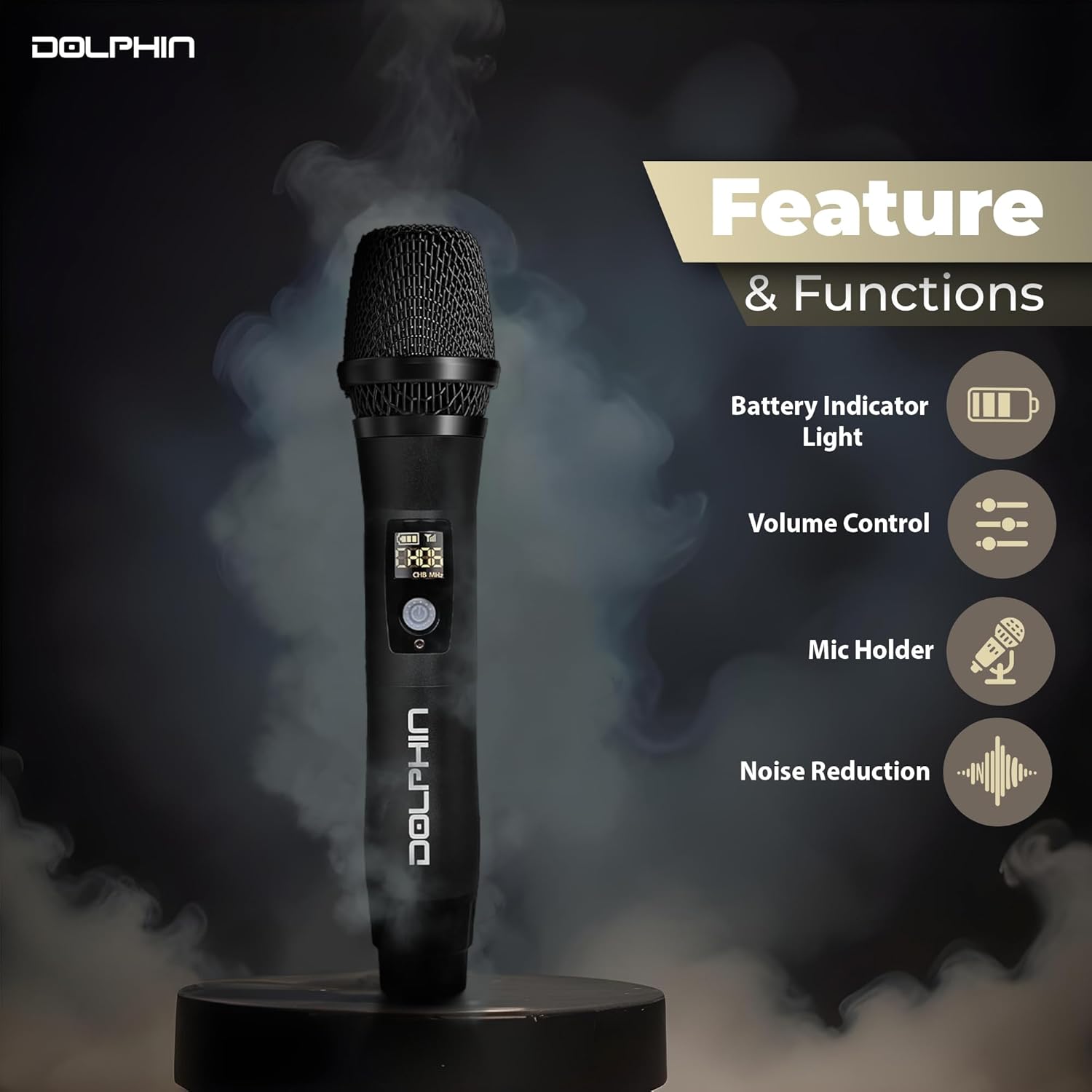 Dolphin MCX21 Wireless Microphone System with 2X Mics, UHF, USB-C Rechargeable, Noise Cancellation, DSP, Long Range, Anti-Interference for Karaoke, Weddings, Parties, and Events