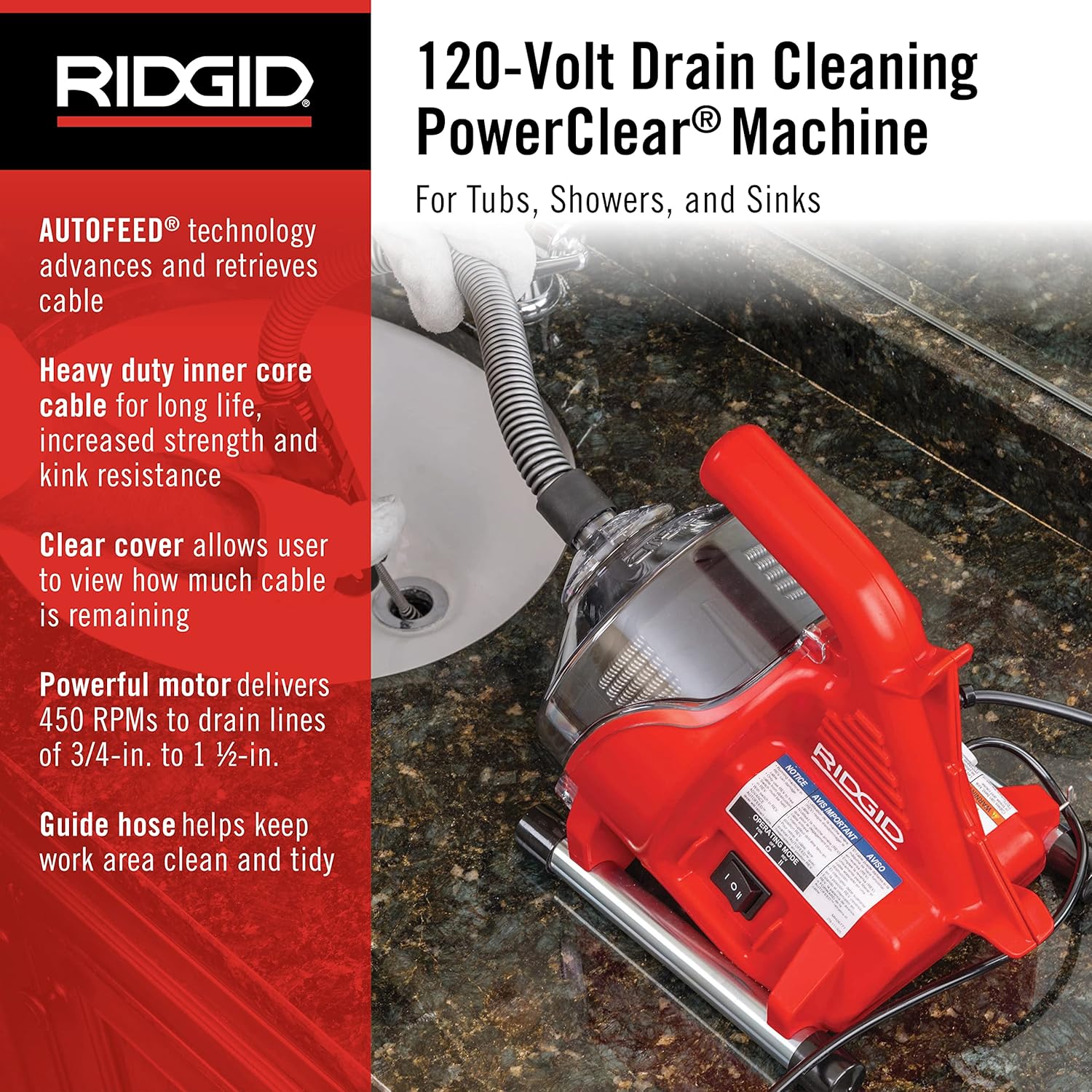 RIDGID PowerClear 120-Volt Drain Cleaning Machine Kit & 12128 T-240 Tool Set for Drum Machines and Drain Cleaning Machines, Included with Select RIDGID K-3800 and K-400 Drain Cleaning Snake Kits