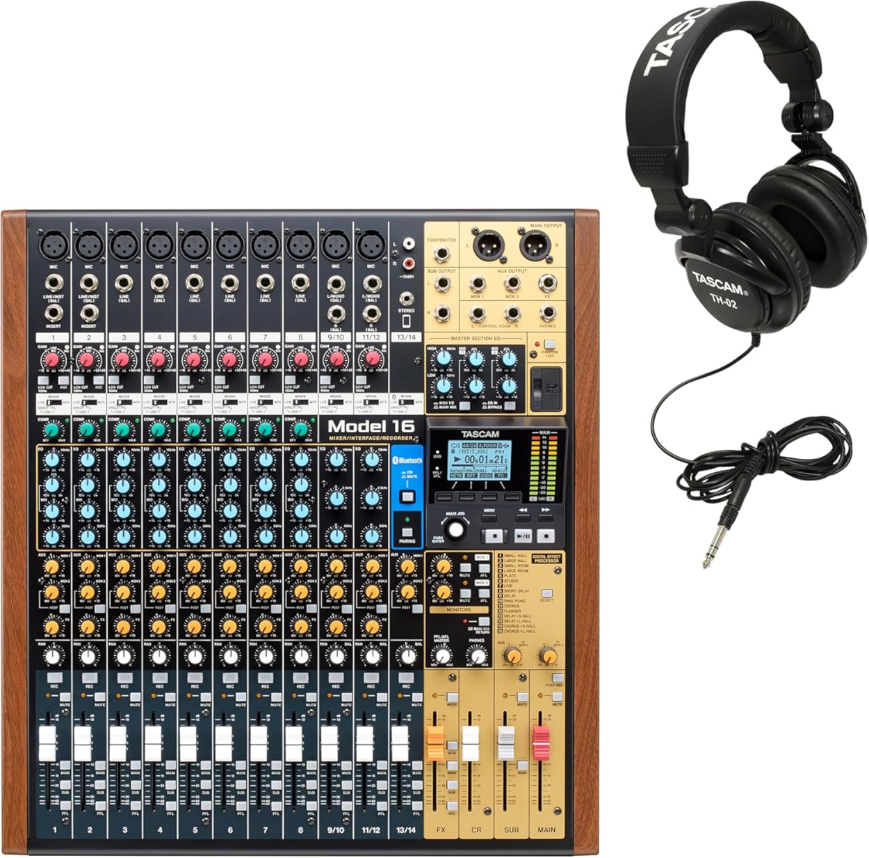 TASCAM Model 16 Recording Mixer and Studio Headphones Bundle