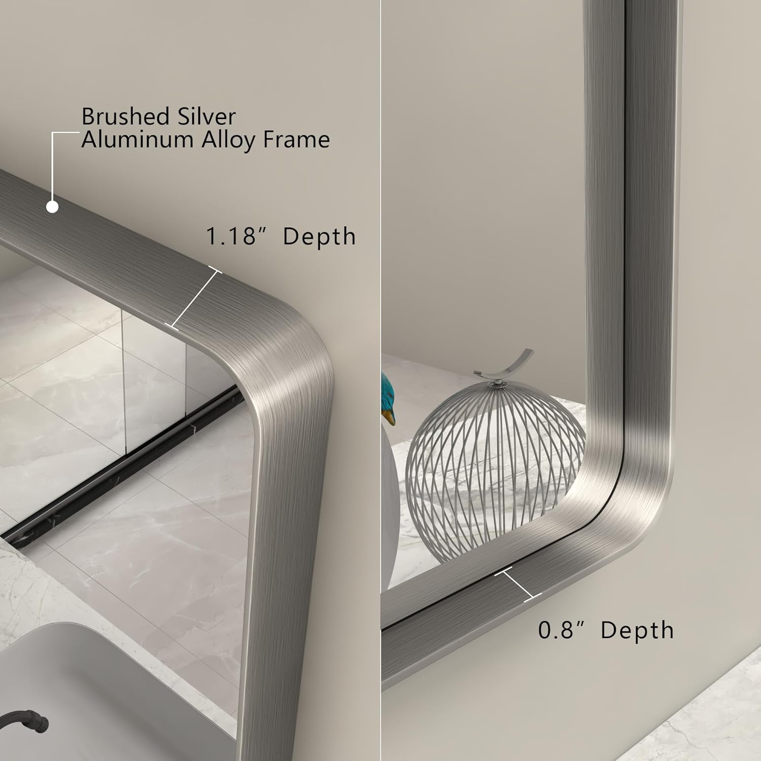 24x30 Inch Silver Bathroom Mirror, Brushed Metal Framed Vanity Mirror for Wall, Rounded Corner Rectangle Mirror, Anti- Rust (Horizontal/Vertical)