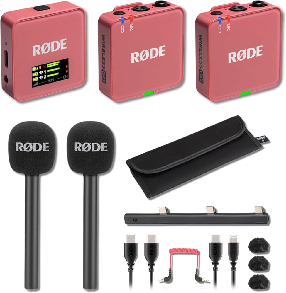 Rode Wireless GO (Gen 3) Compact Wireless Microphone System (Rose) with 2X Interview GO Handheld Adapters