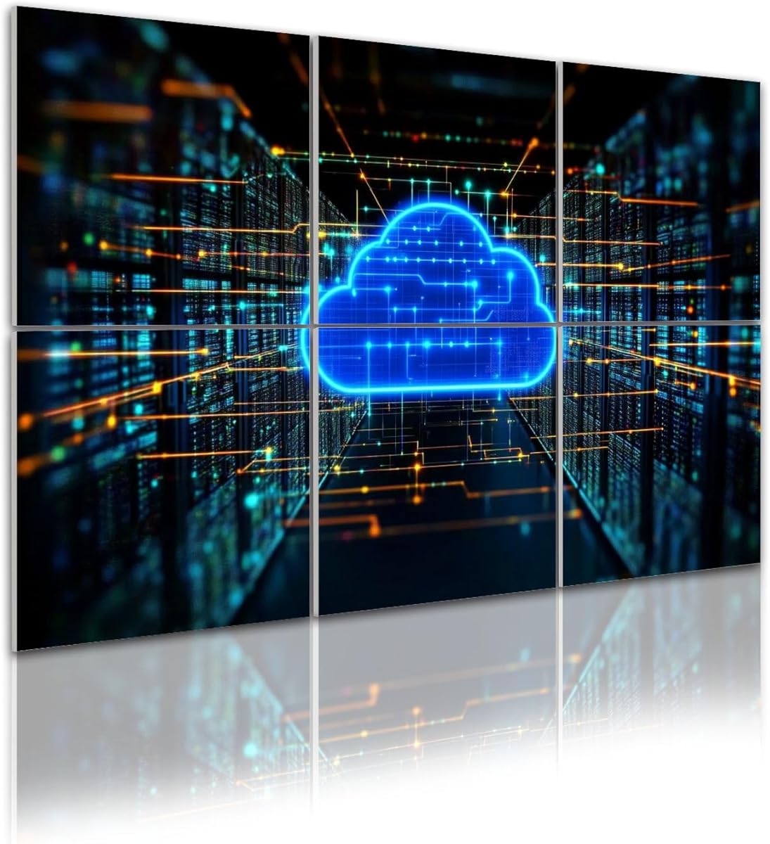 6 Pack Art Acoustic Panels Data storage cloud computing glowing blue cloud symbol microcircuit Soundproof Wall Panels, 48
