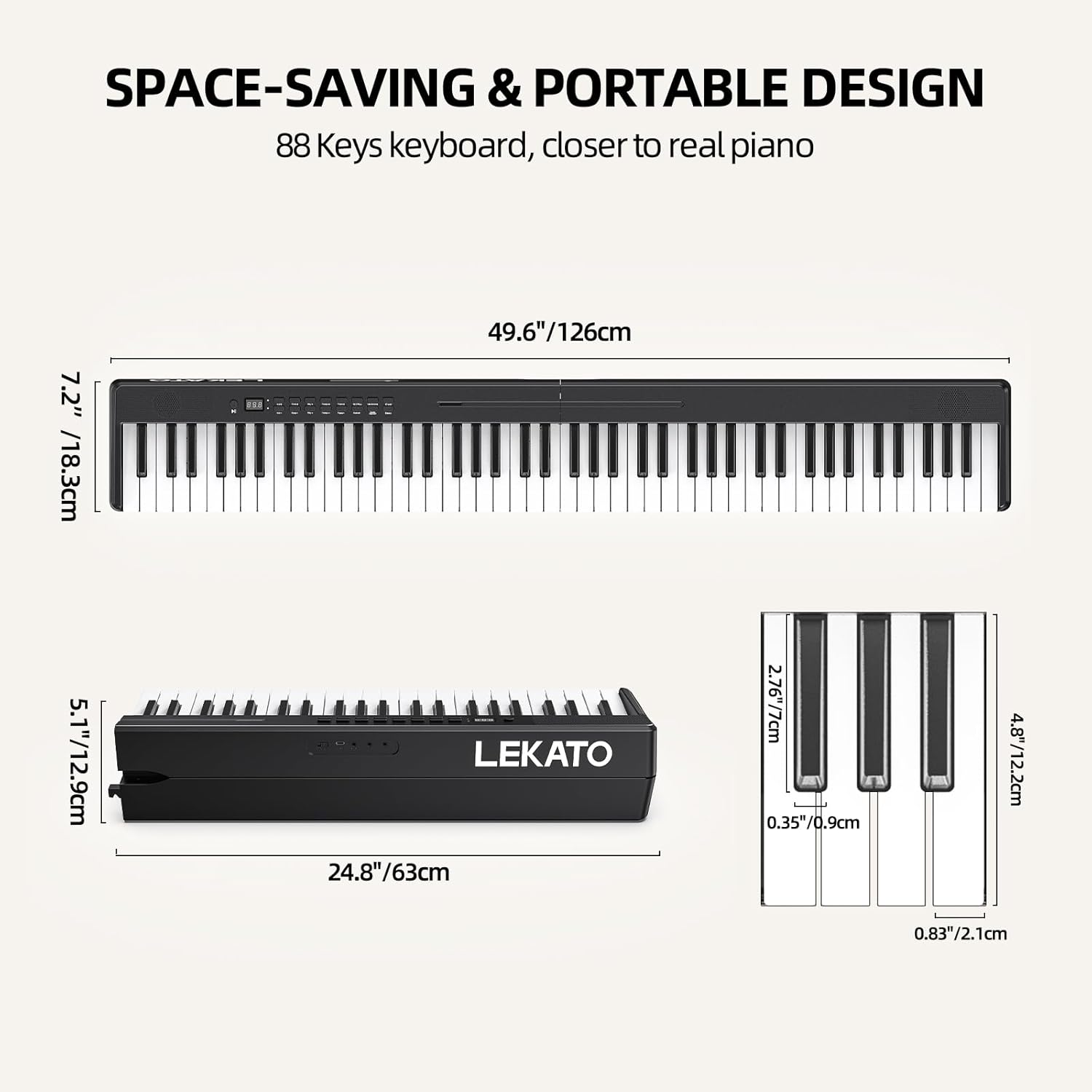 LEKATO FP-10 Portable Piano Keyboard for Beginners 88 Keys Folding Digital Piano with Sustain Pedal Foldable Electric Piano Keyboard with Semi Weighted Wood Grain Key Suitable for Midi Bluetooth