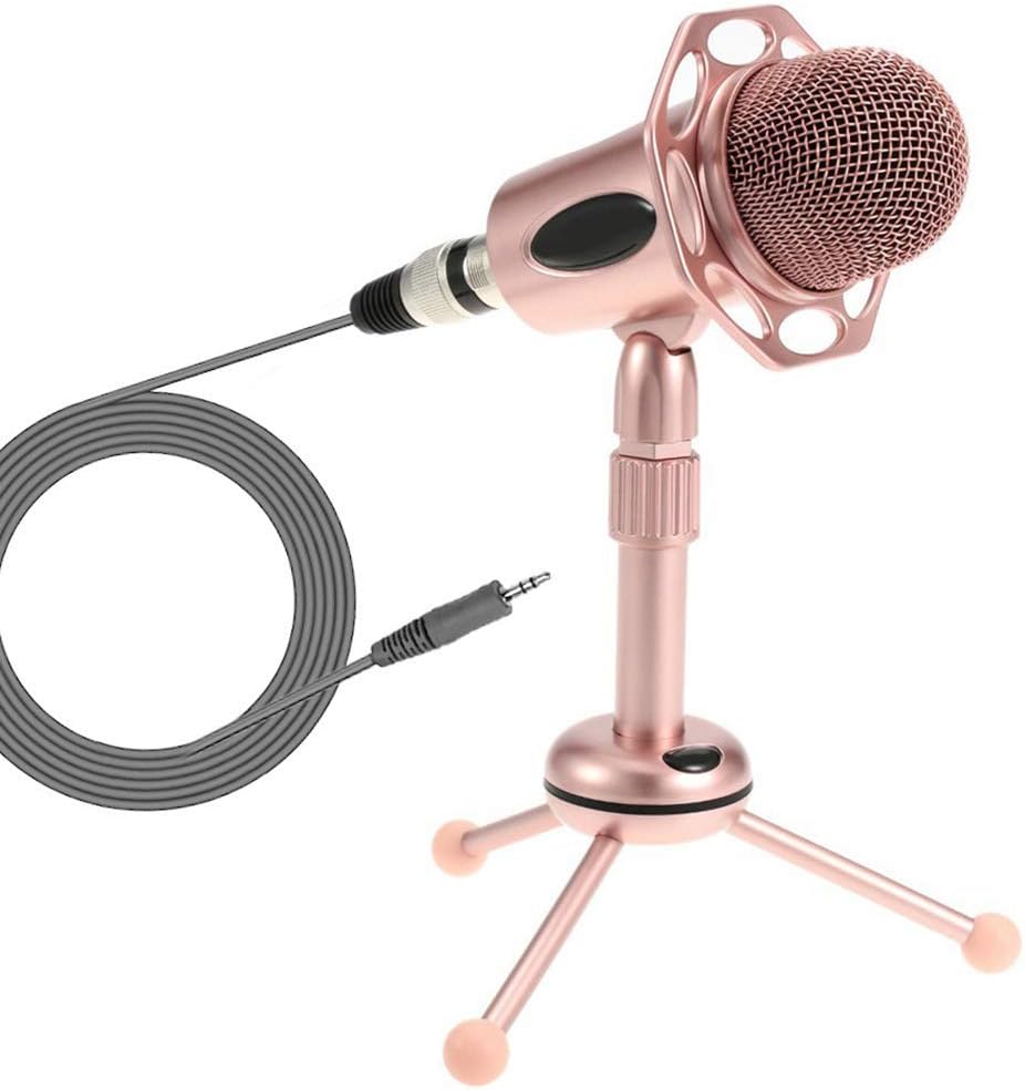 Studio Recording Microphone, Condenser Broadcast Microphone with Stand Adjustment for Phone Computer PC Conference Call,Live Stream,Podcasting,Gaming,Karaoke Singing,Pink