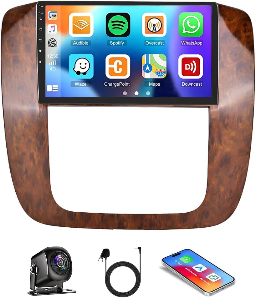 9'' Car Radio for Chevy Silverado Tahoe Suburban GMC Yukon 2007-2014 Stereo with Wireless CarPlay Android Auto, Android 13 Touch Screen Headunit with Bluetooth GPS Navi WiFi BT SWC Camera + Canbus