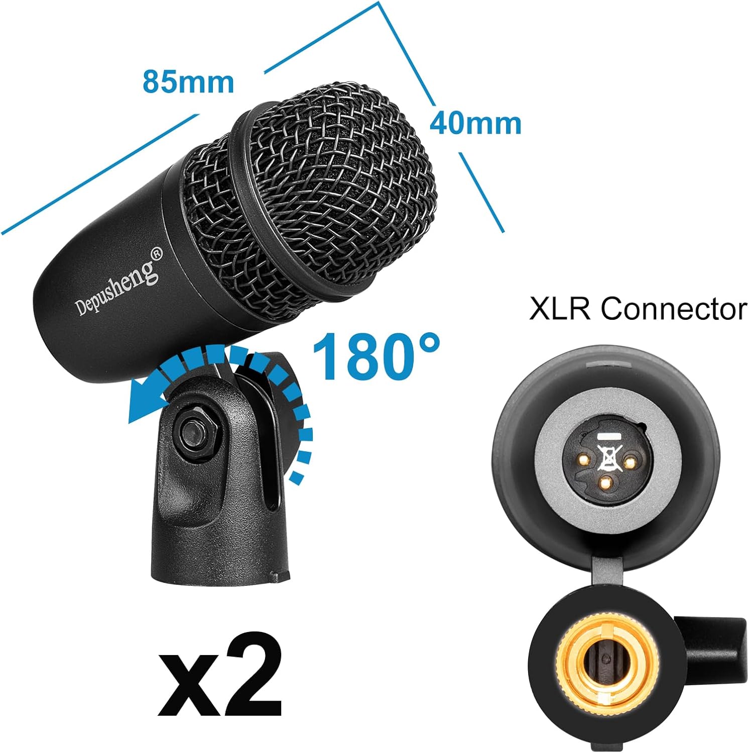 Depusheng 5-Piece Drum Microphone Set with 3 Dynamic Percussion Microphones and 2 Condenser Percussion Microphones, Ideal for Instrument Recording and Music Production