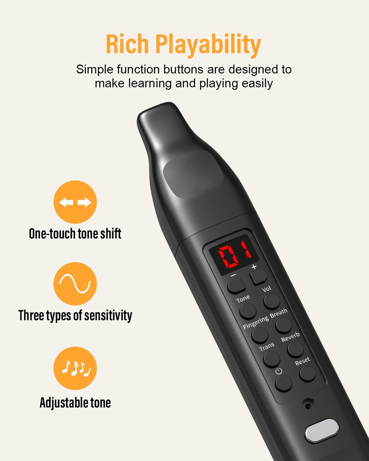 Upgraded Digital Wind Instrument, DF10 Portable Electric Wind Instrument Rechargeable, More Sensitive Key for Beginner and Adult