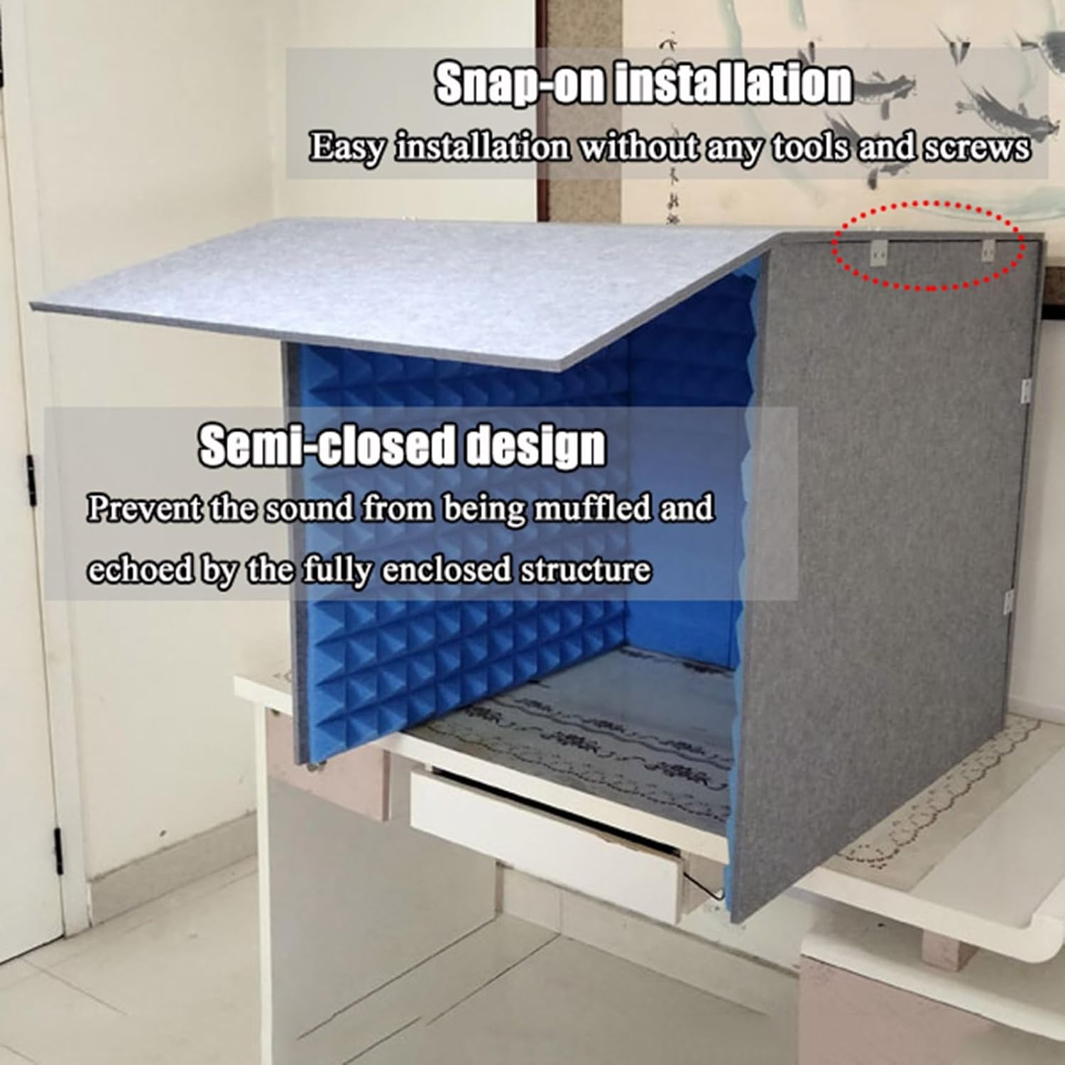Microphone Isolation Room Box, Desktop Soundproofing Enclosure, Simple Soundproofing Room for Home Studio (Gris)