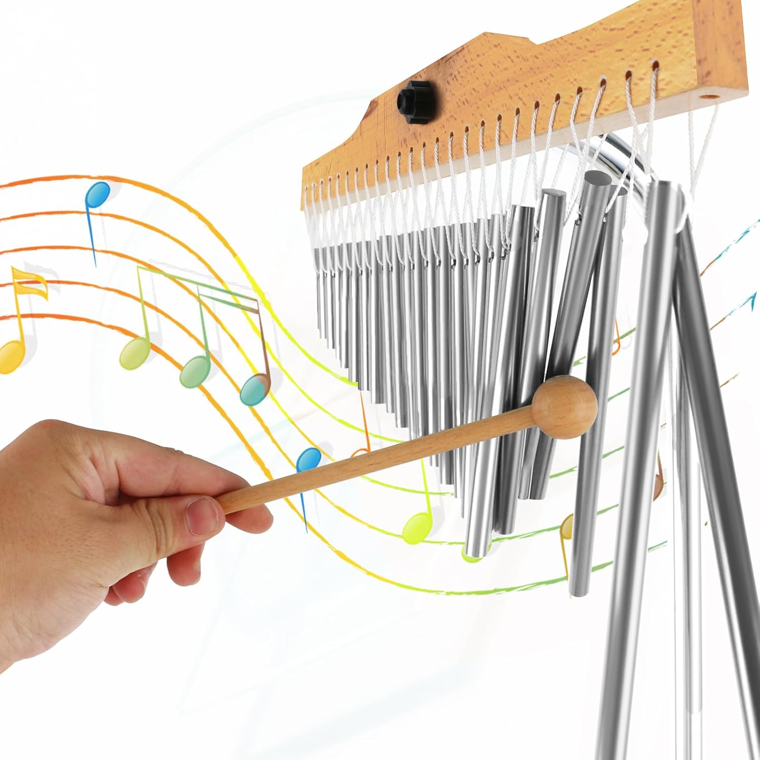 EASTROCK 25 Note Chimes Musical Instruments Percussion Instrument Single-row Chime Bar Chimes Percussion Height-Adjustable Stand Silver