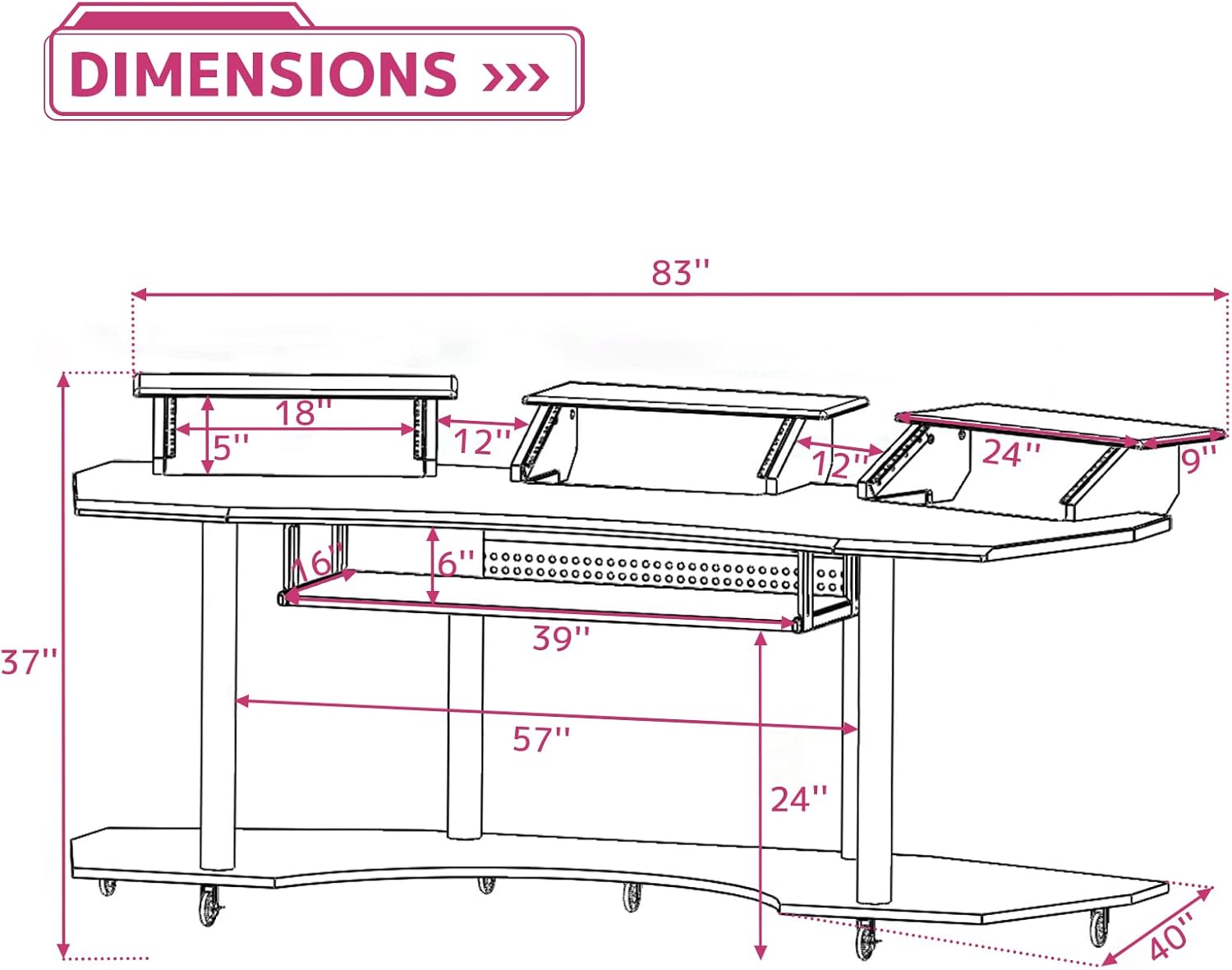 Acme Eleazar Wooden 4-Shelf Music Recording Studio Desk in Black Oak