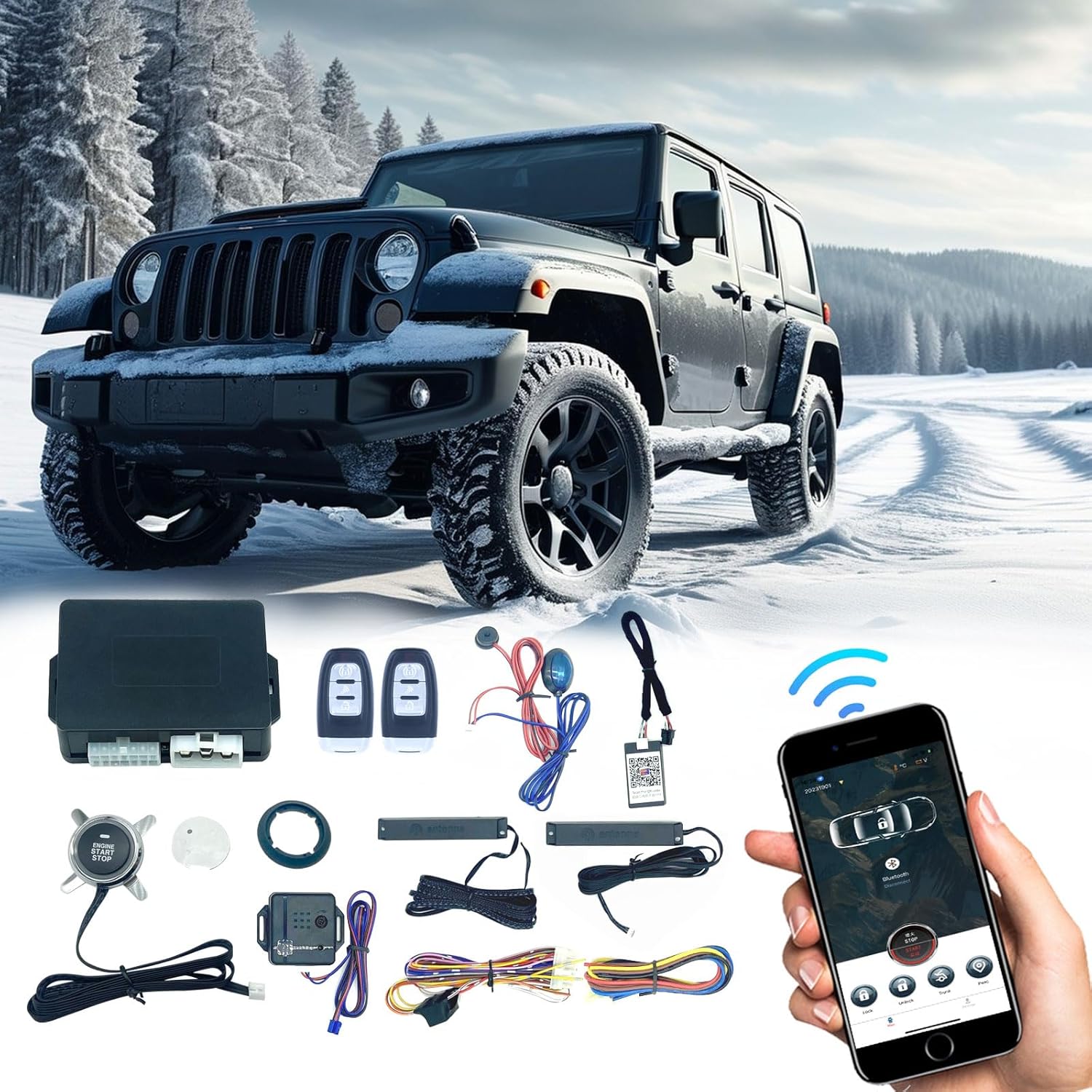Car Remote Engine Start Remote Starter for Car Pre-Warm The Car Remotely One Key Start PKE Keyless Entry Lock Unlock The Car, Open Trunk for Car Open Trunk with Remote Key or Phone