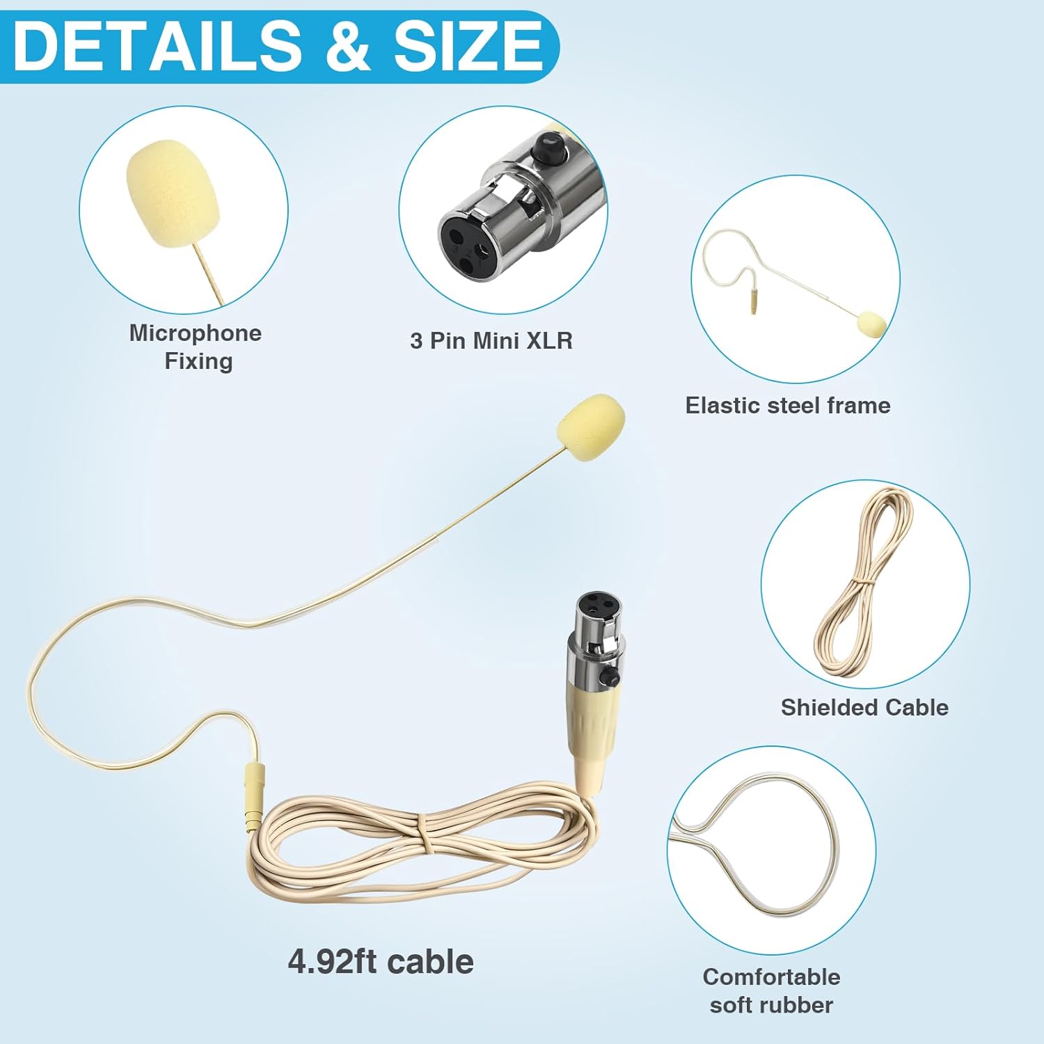 10 Pack Headset Headworn Microphone Single Ear Headset Mic Mini XLR 3Pin TA3F Plug Hands Free Mic for AKG Samson with 1.5m Cable Windscreen,Work for Singing,Lecture,Stage