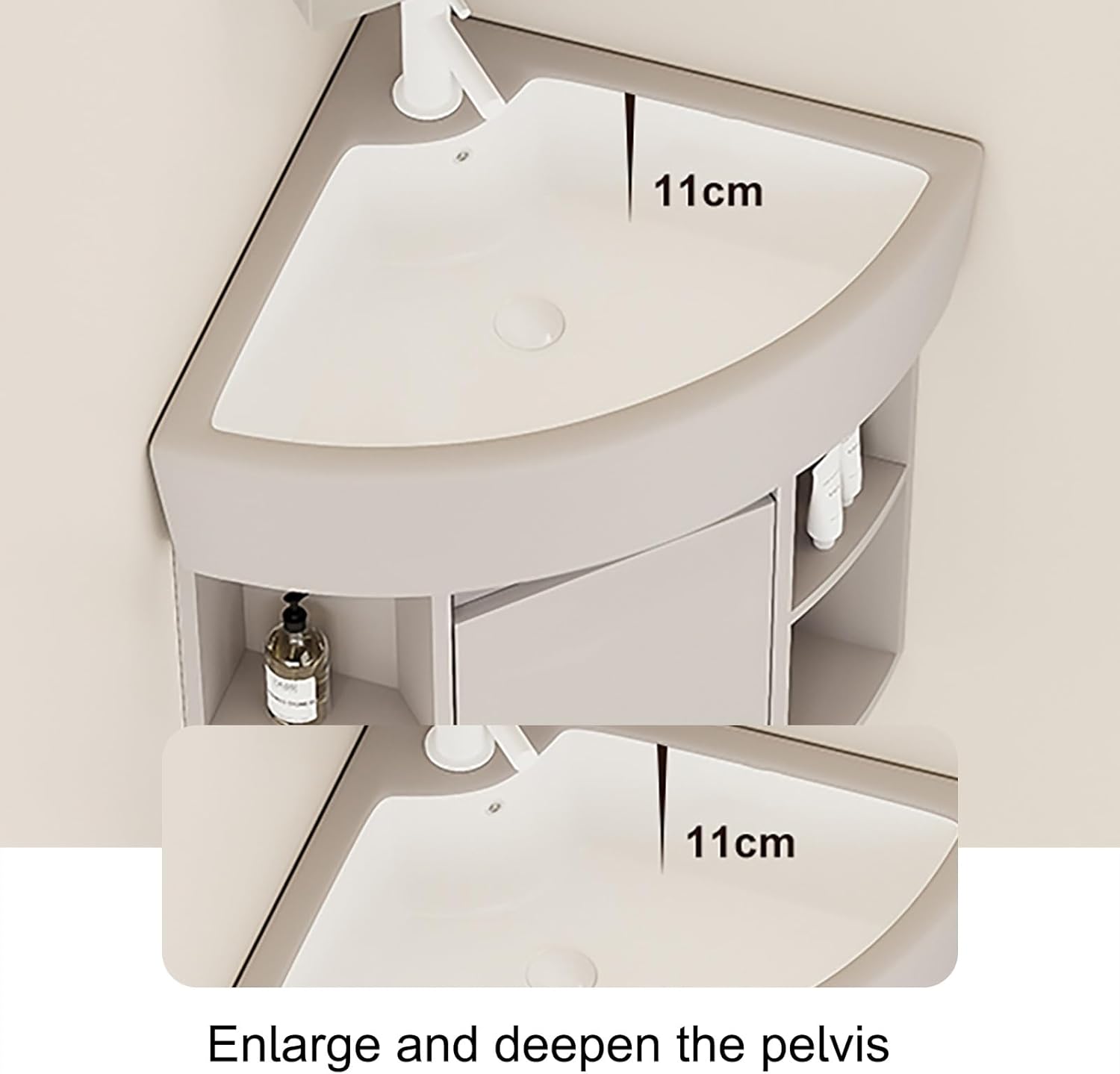 Wall Mount Corner Sink, Triangle Ceramic Wall Mount Sink with Storage Space, Corner Vanity with Mirror, Faucet, Accessories, for Small Space(48 * 48cm/19 * 19in)