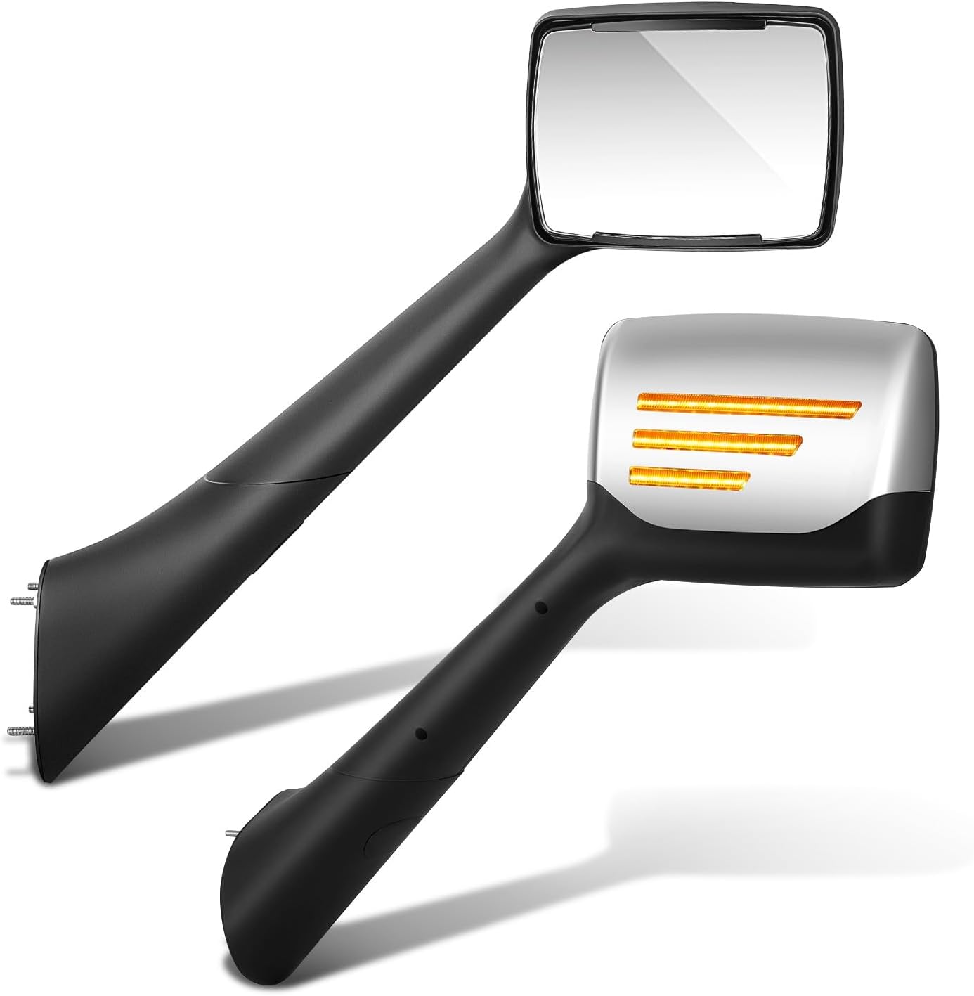 DNA MOTORING Pair of Hood Side View Mirror Compatible with Peterbilt 579 2013-2021/587 2011-2018; Kenworth T680 2013-2021, Chrome, MIRROR-HAY-021-CH