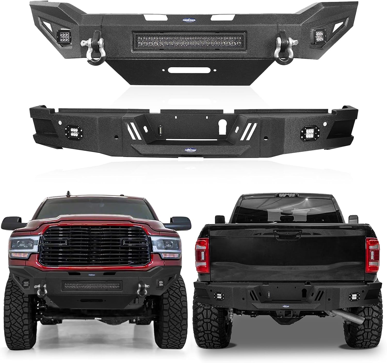 Hooke Road 19-24 Ram 2500 Bumper Front and Rear Step Bumper w/Skid Plate Kit for 2019 2020 2021 2022 2023 2024 Dodge Ram 2500 P/U Trucks